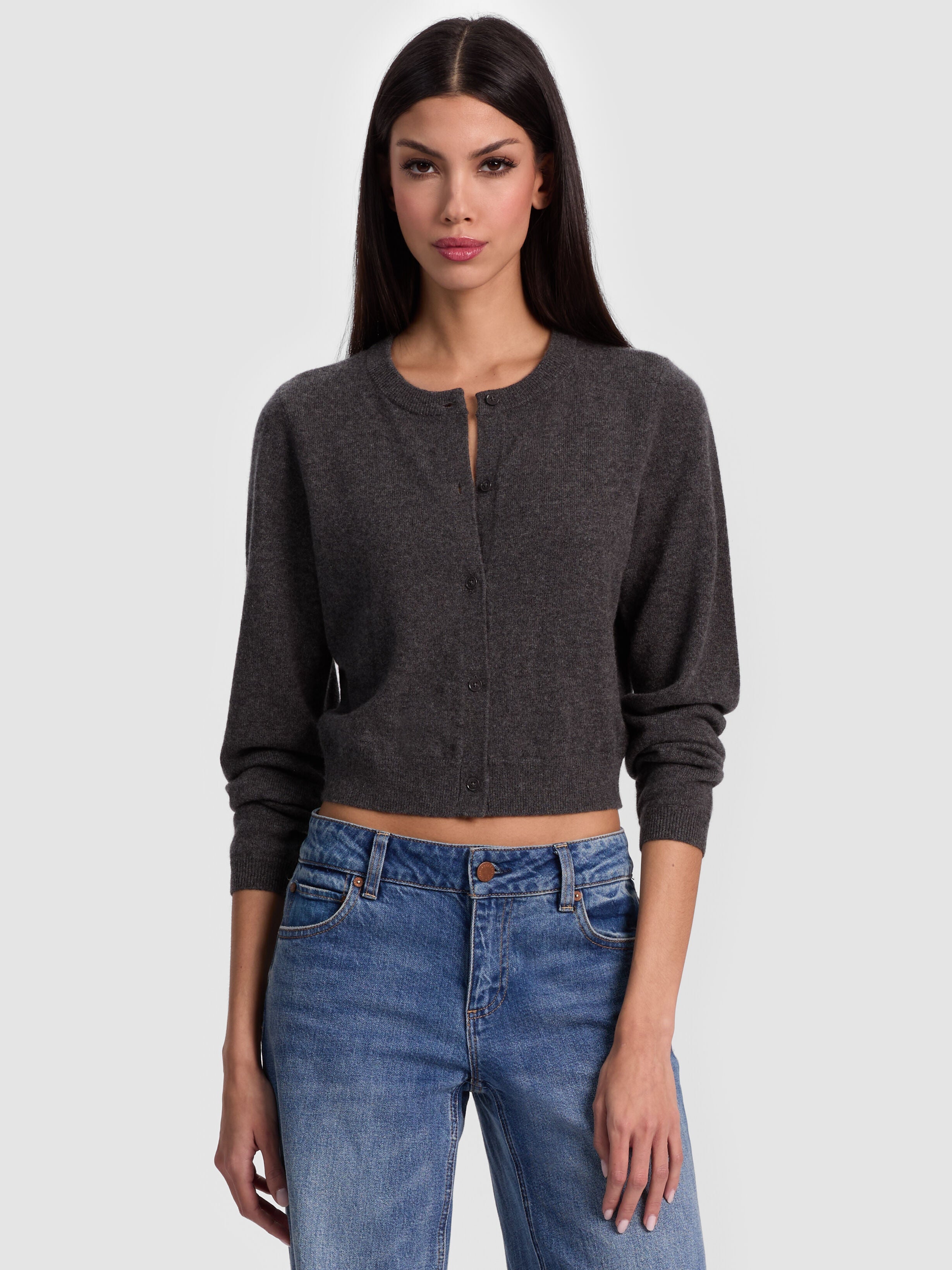 DOLLIE CASHMERE CARDIGAN-CHARCOAL HEATHER-ALICE + OLIVIA