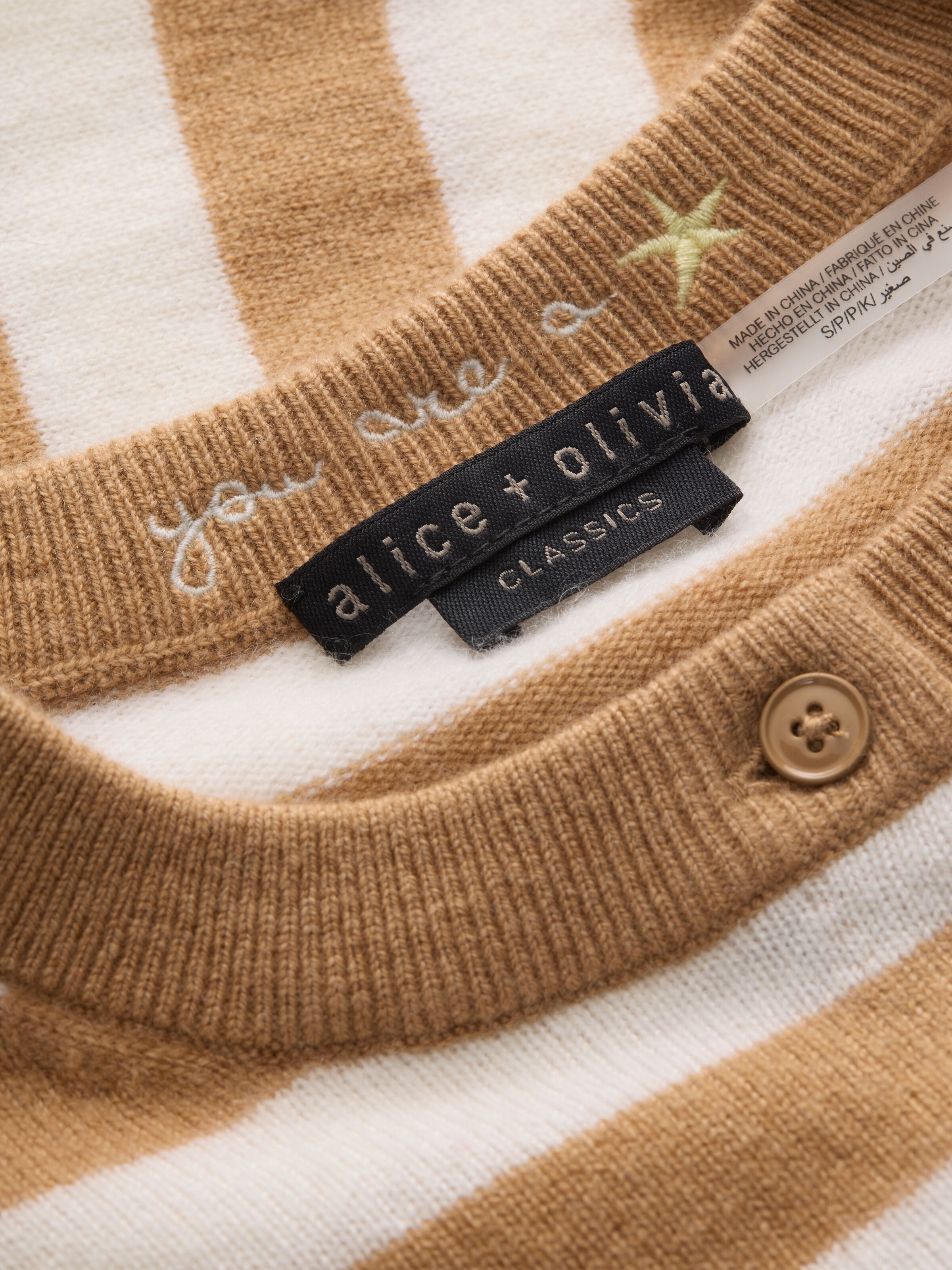 DOLLIE STRIPED CASHMERE CARDIGAN-PRALINE/ECRU-ALICE + OLIVIA