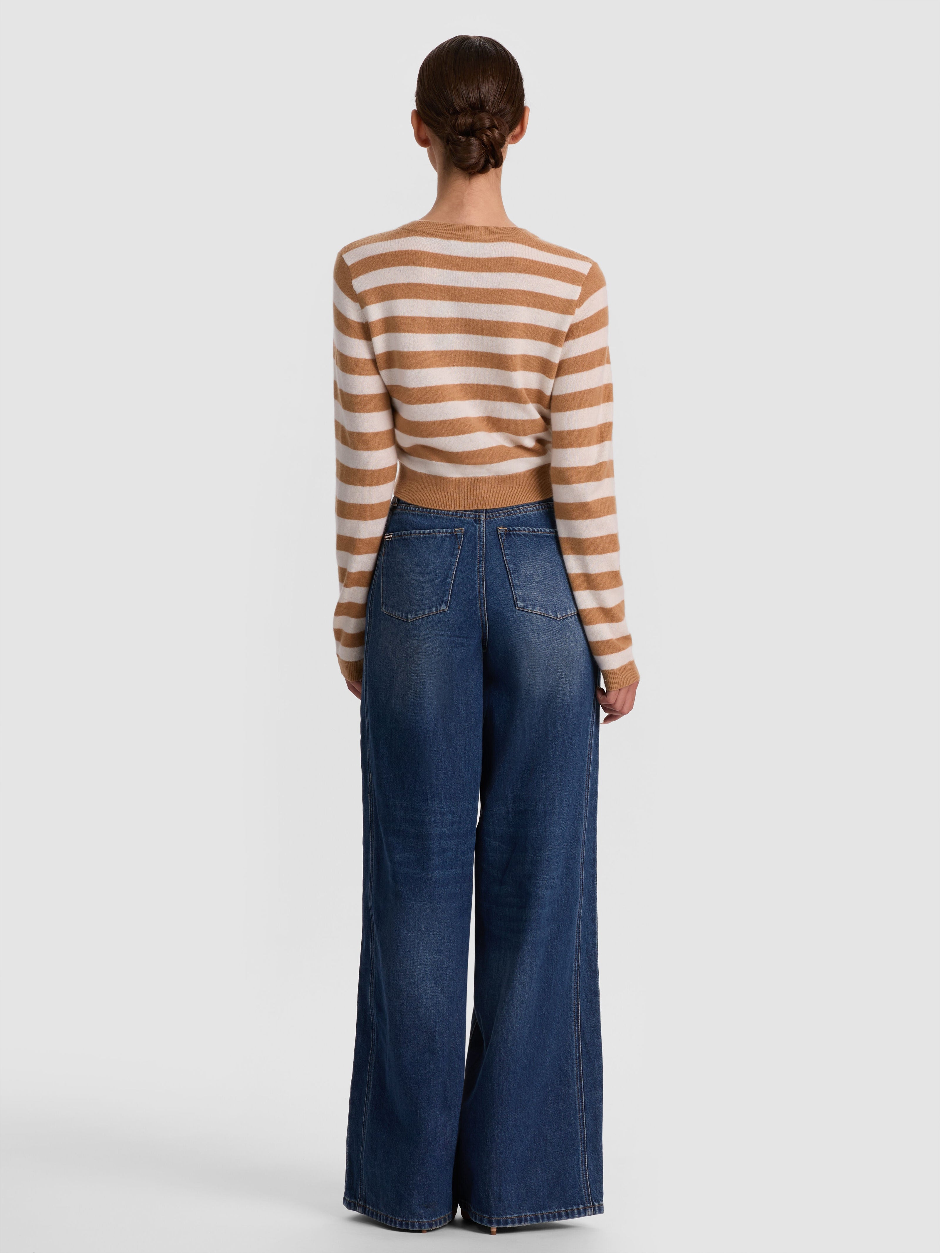DOLLIE STRIPED CASHMERE CARDIGAN-PRALINE/ECRU-ALICE + OLIVIA
