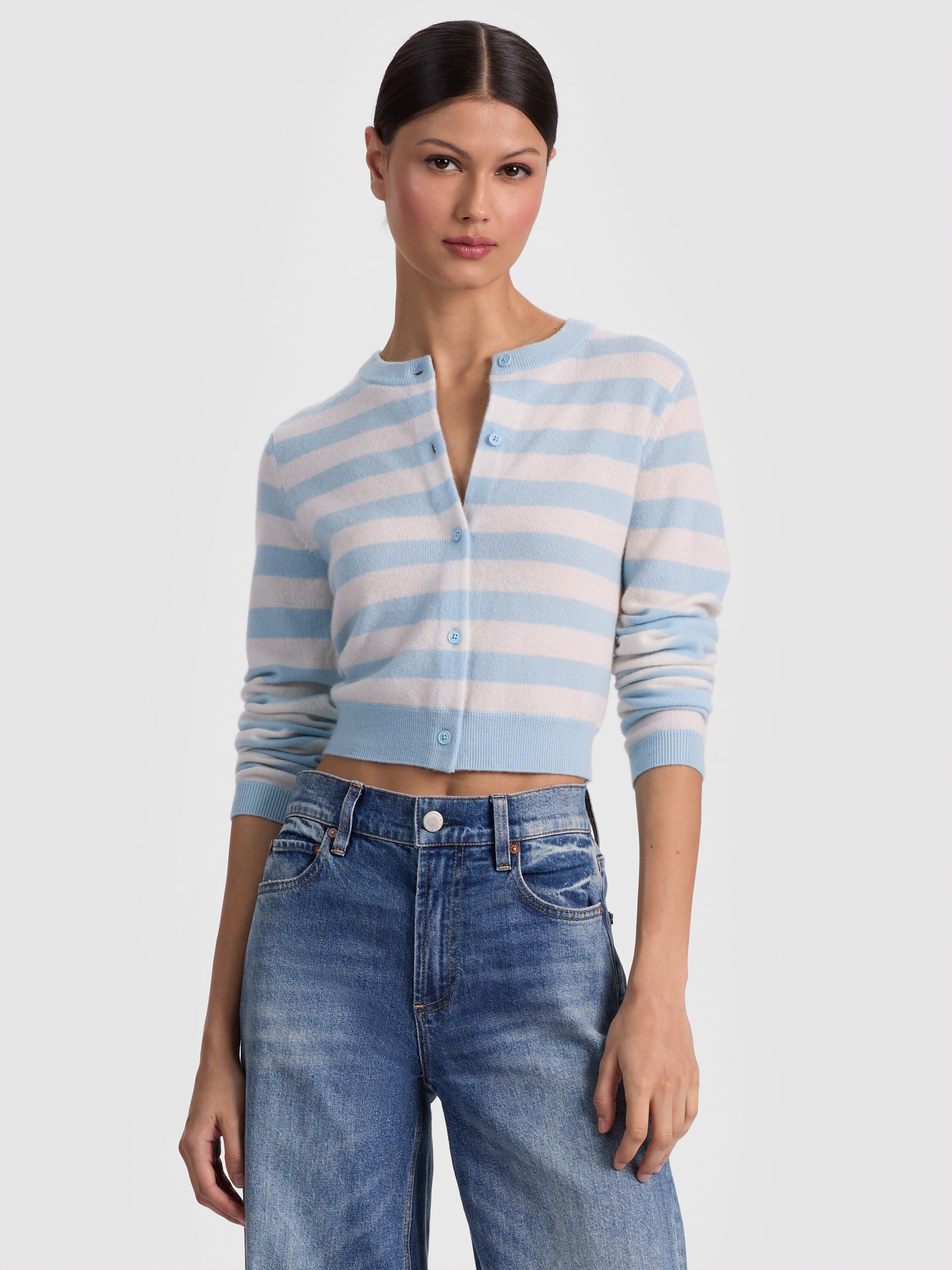 DOLLIE STRIPED CASHMERE CARDIGAN-ALICE + OLIVIA