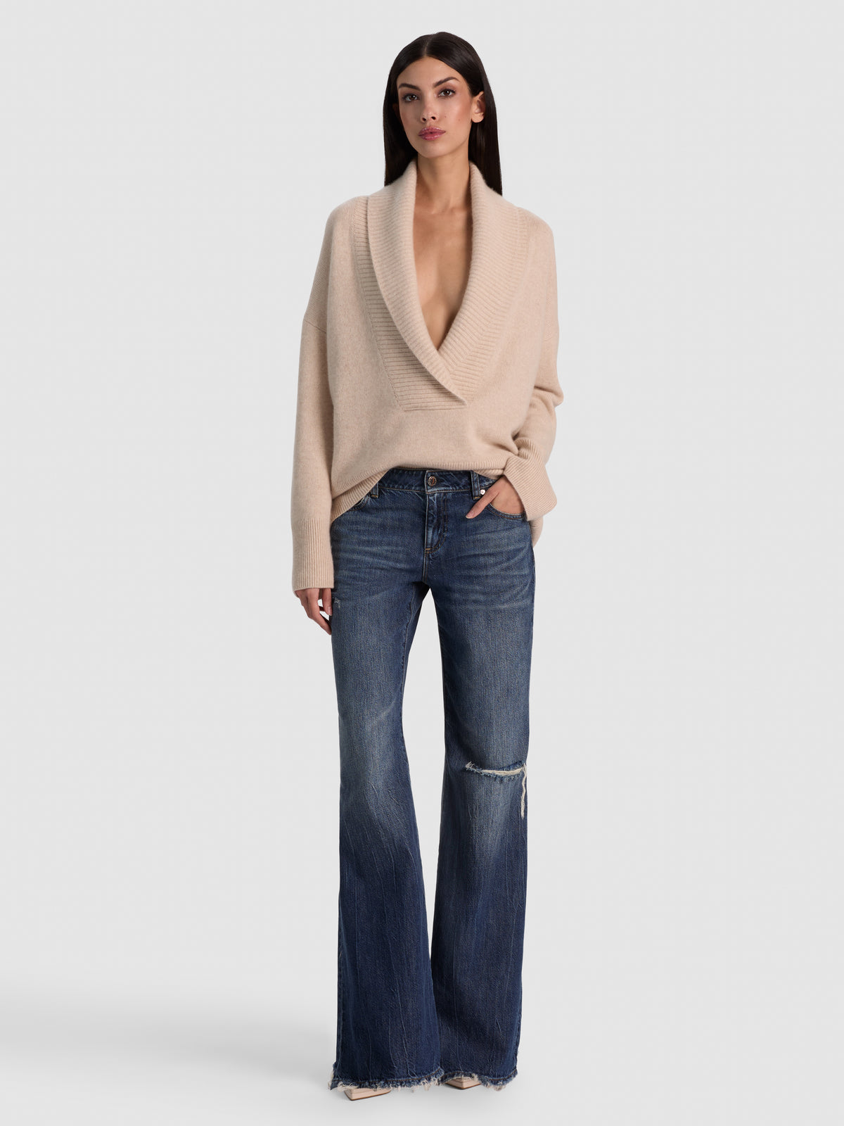BRENDA CASHMERE SHAWL COLLAR TUNIC - OATMEAL HEATHER