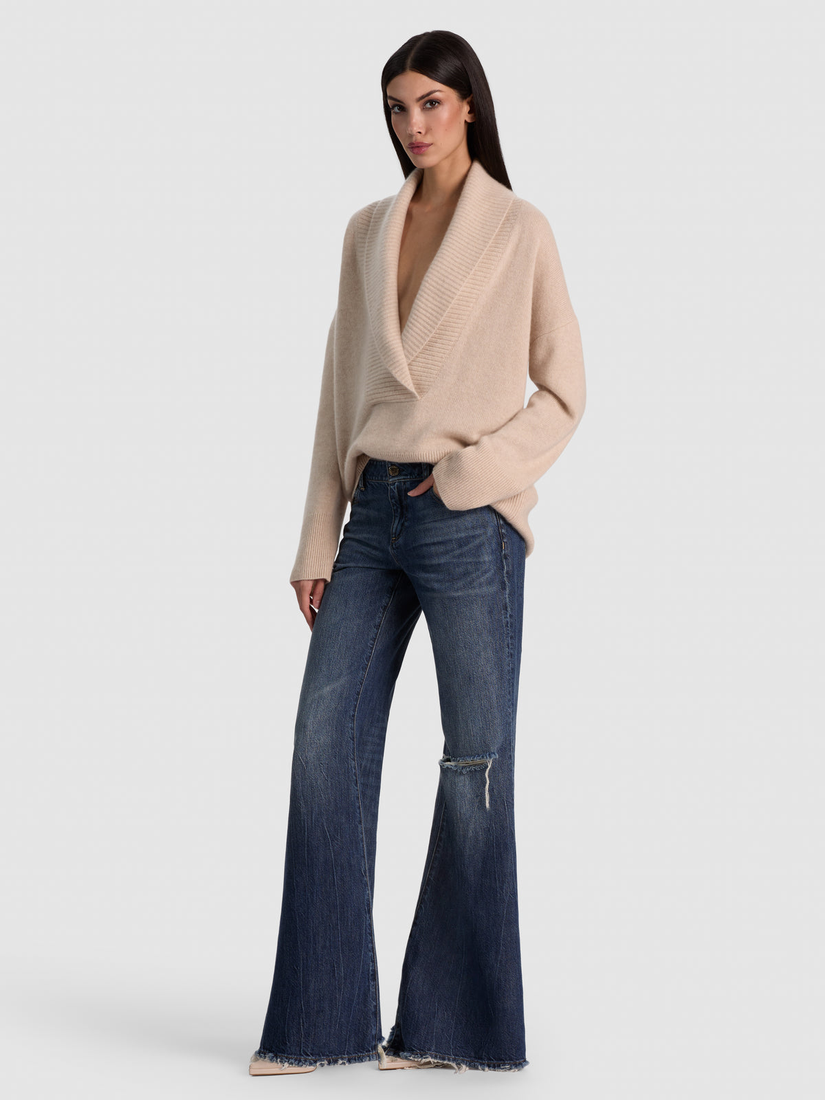 BRENDA CASHMERE SHAWL COLLAR TUNIC - OATMEAL HEATHER