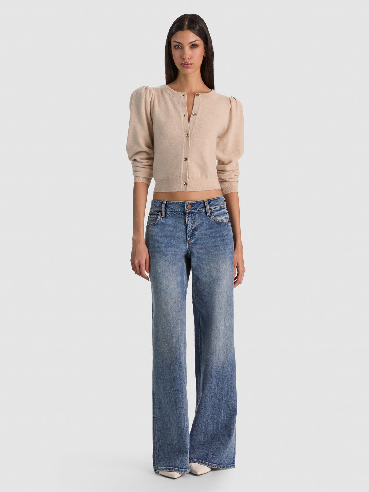 DOLLIE PUFF SLEEVE CARDIGAN - OATMEAL HEATHER