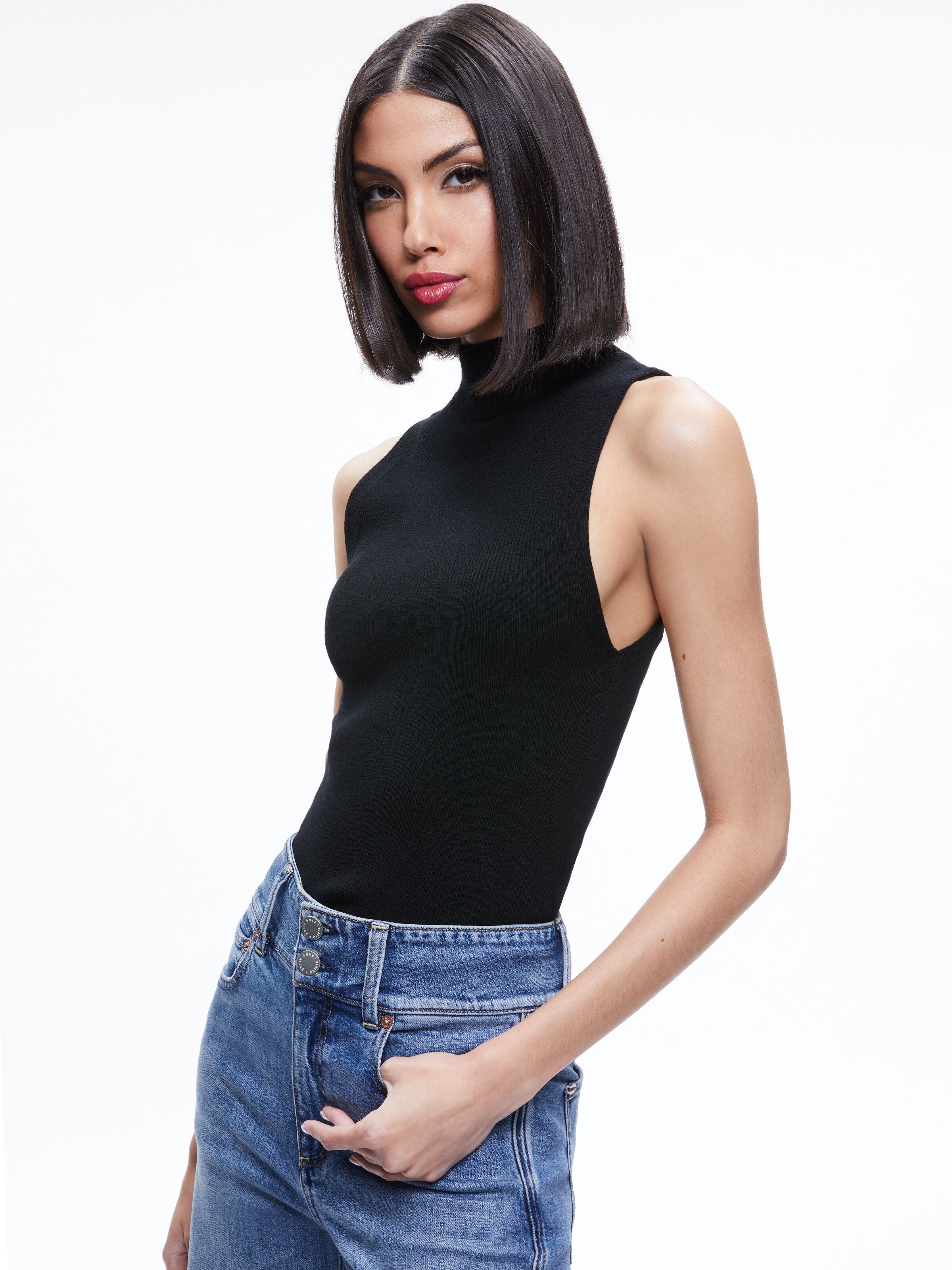 DARCEY TURTLENECK SWEATER TANK-ALMOND HEATHER-ALICE + OLIVIA