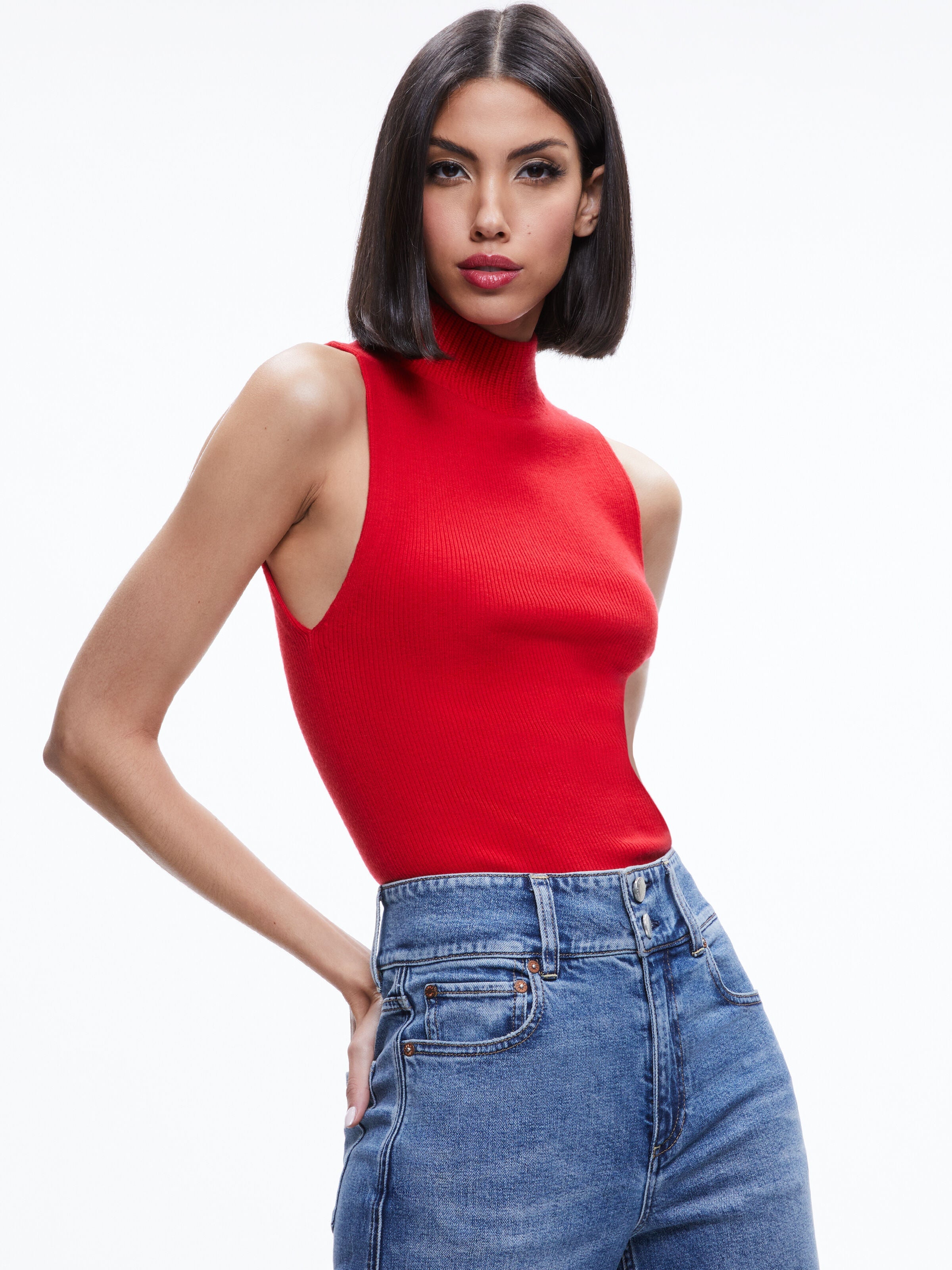 DARCEY TURTLENECK SWEATER TANK-ALMOND HEATHER-ALICE + OLIVIA
