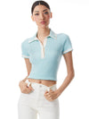 PIA RIBBED KNIT POLO SHORT SLEEVE SWEATER-JULEP/ECRU-ALICE + OLIVIA