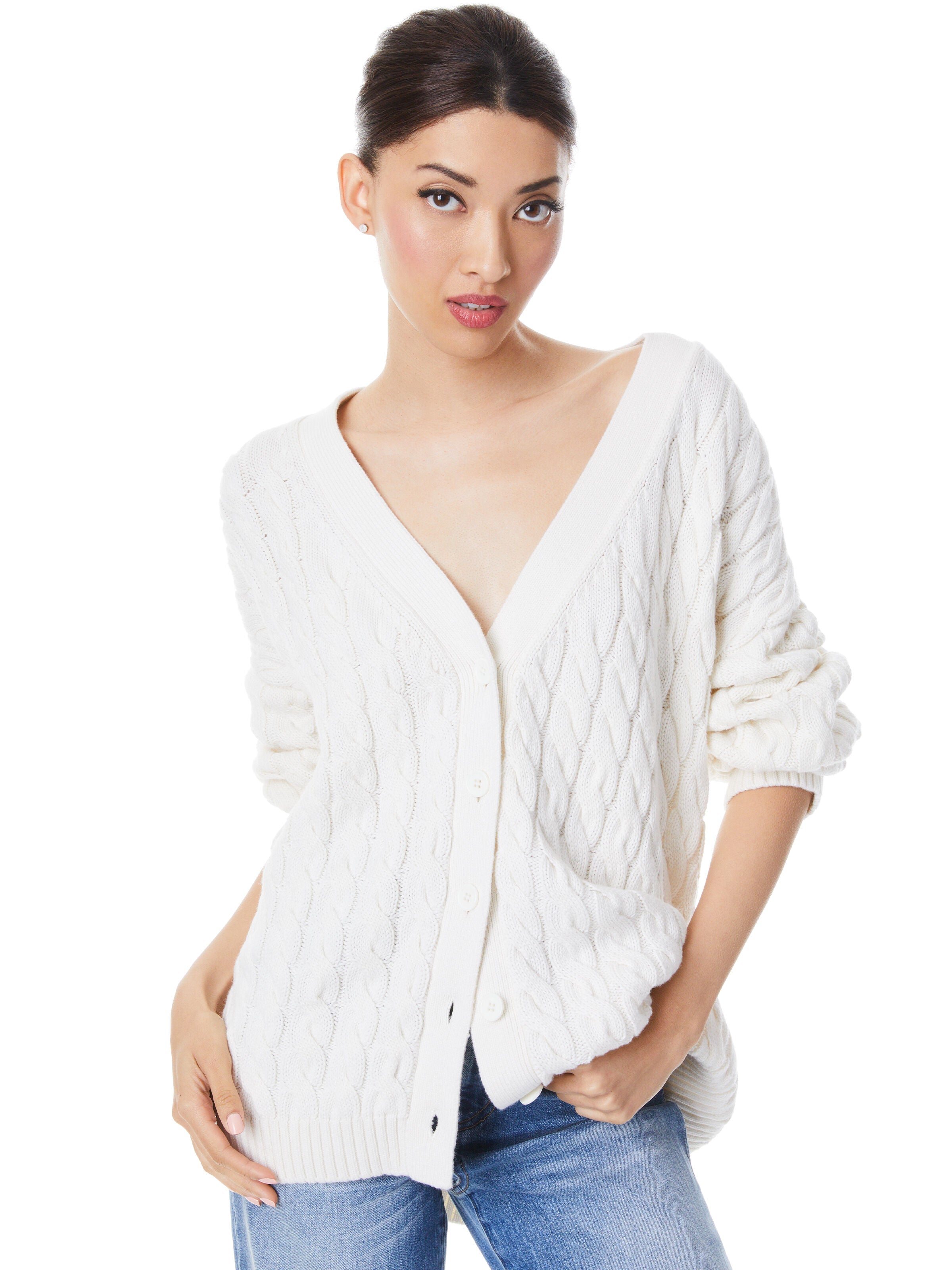 BRADFORD CABLE KNIT GRANDPA CARDIGAN-ALICE + OLIVIA