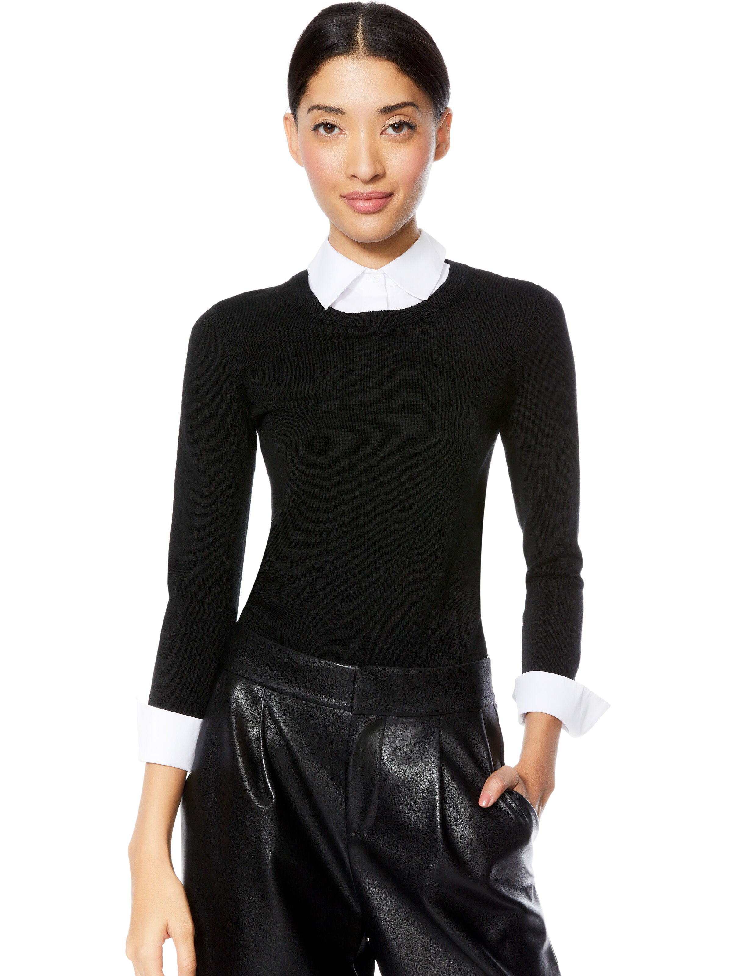 PORLA COLLARED SWEATER-BLACK/WHITE-ALICE + OLIVIA