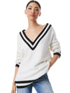 CLEMENT V-NECK VARSITY STRIPE PULLOVER-ALICE + OLIVIA