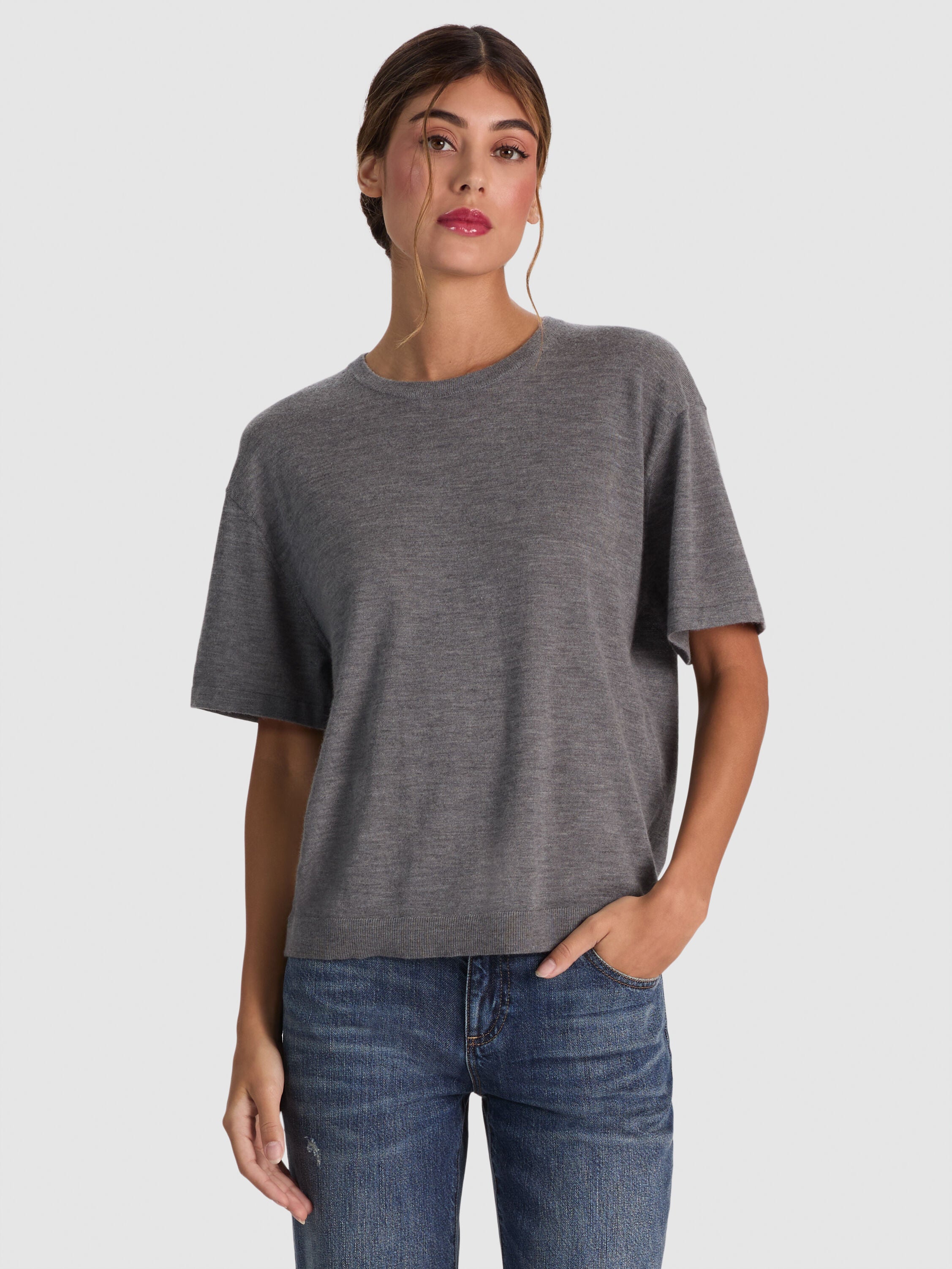 AMELIE CASHMERE KNIT TEE-MEDIUM HEATHER GREY-ALICE + OLIVIA
