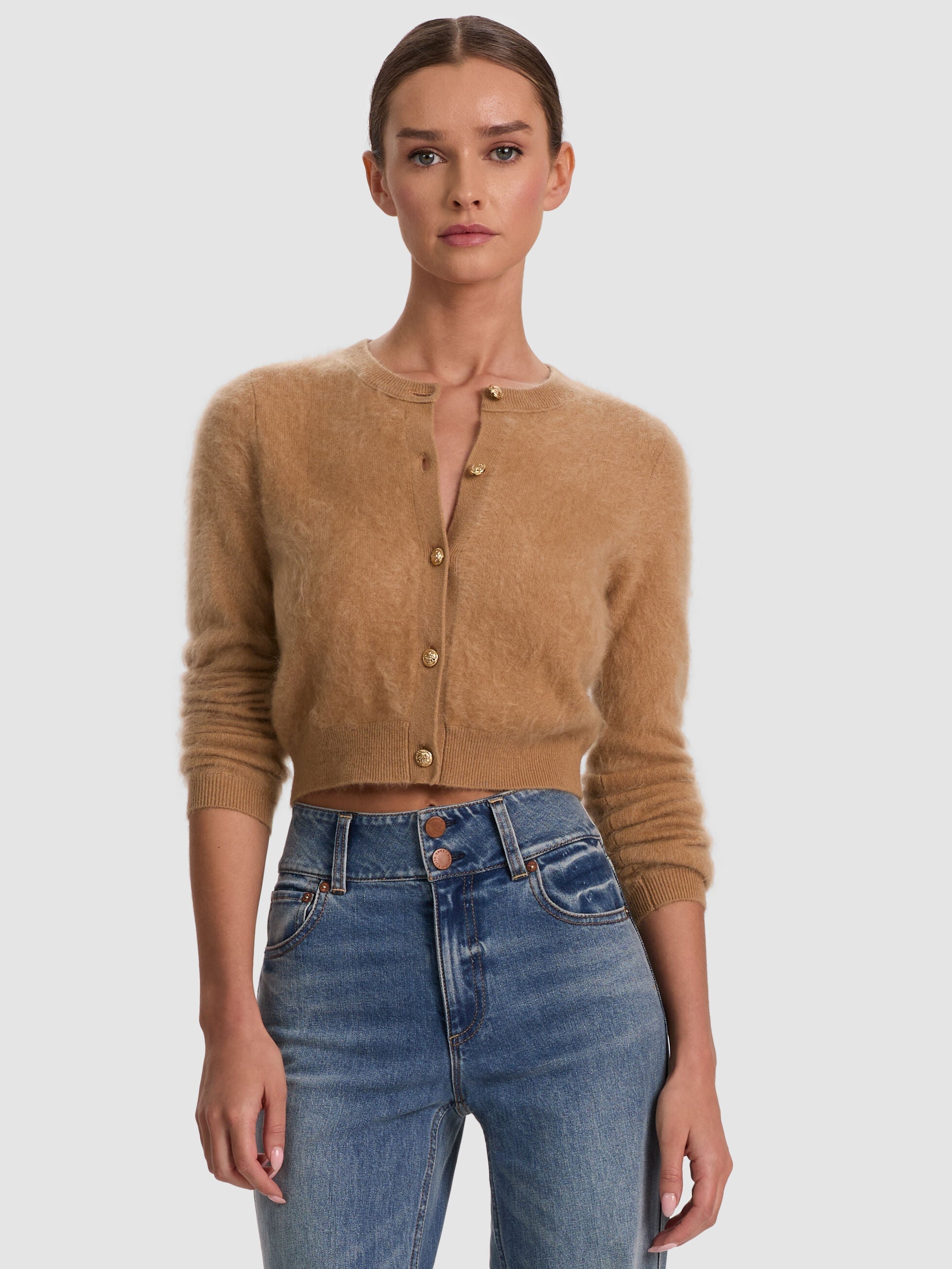 DOLLIE BRUSHED CASHMERE CARDIGAN-LIGHT PRALINE-ALICE + OLIVIA