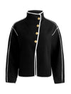 PEARSON COLLARED SWEATER JACKET-BLACK/SOFT WHITE-ALICE + OLIVIA