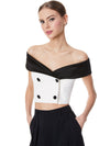 AVALON OFF SHOULDER DOUBLE BREASTED CROP TOP-ALICE + OLIVIA