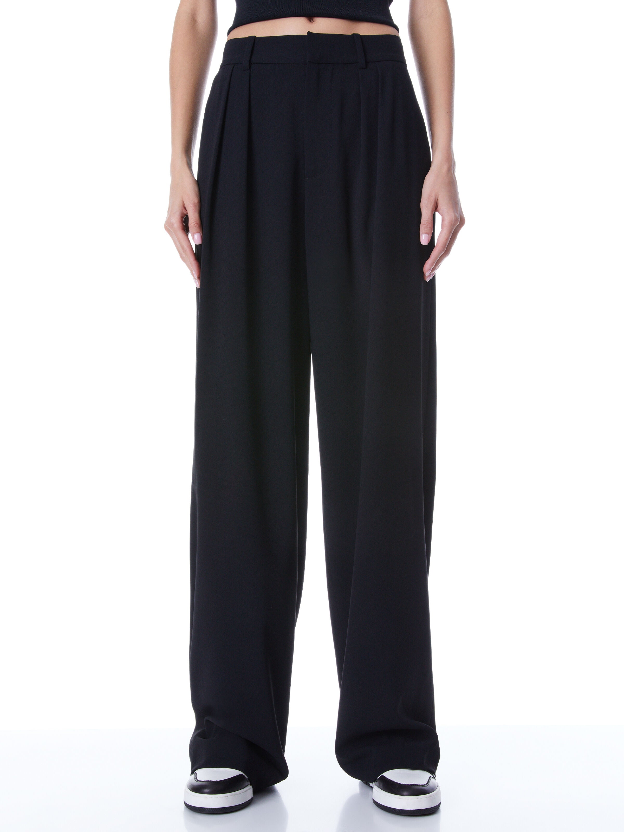 POMPEY HIGH WAISTED PLEATED PANTS-Black-ALICE + OLIVIA