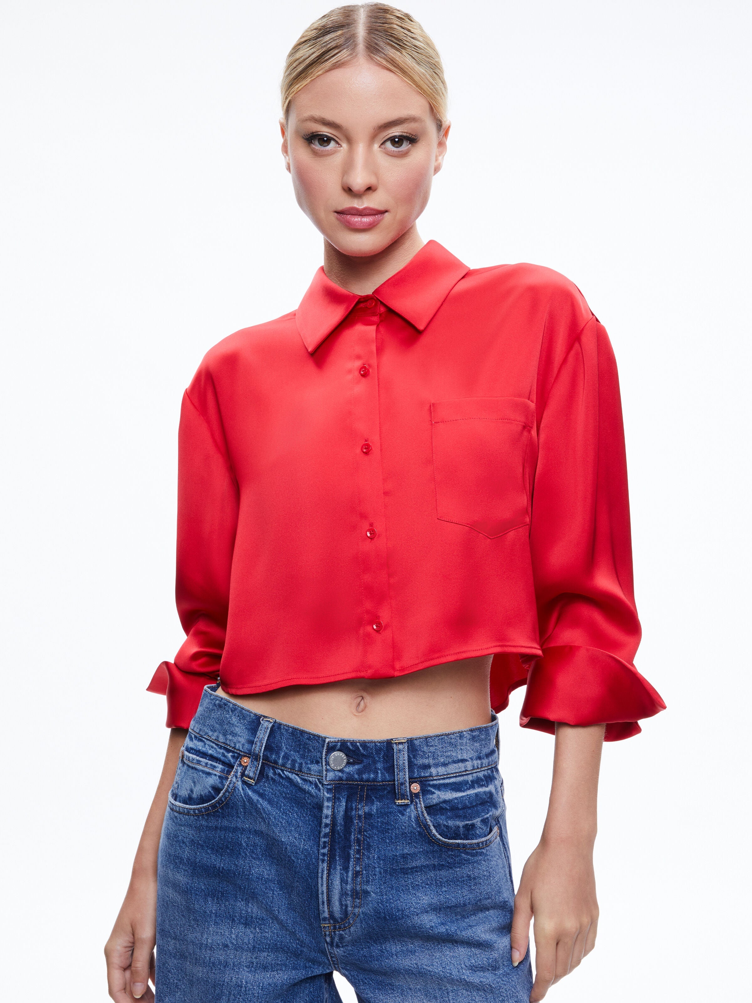 FINELY CROPPED BUTTON DOWN-ALICE + OLIVIA