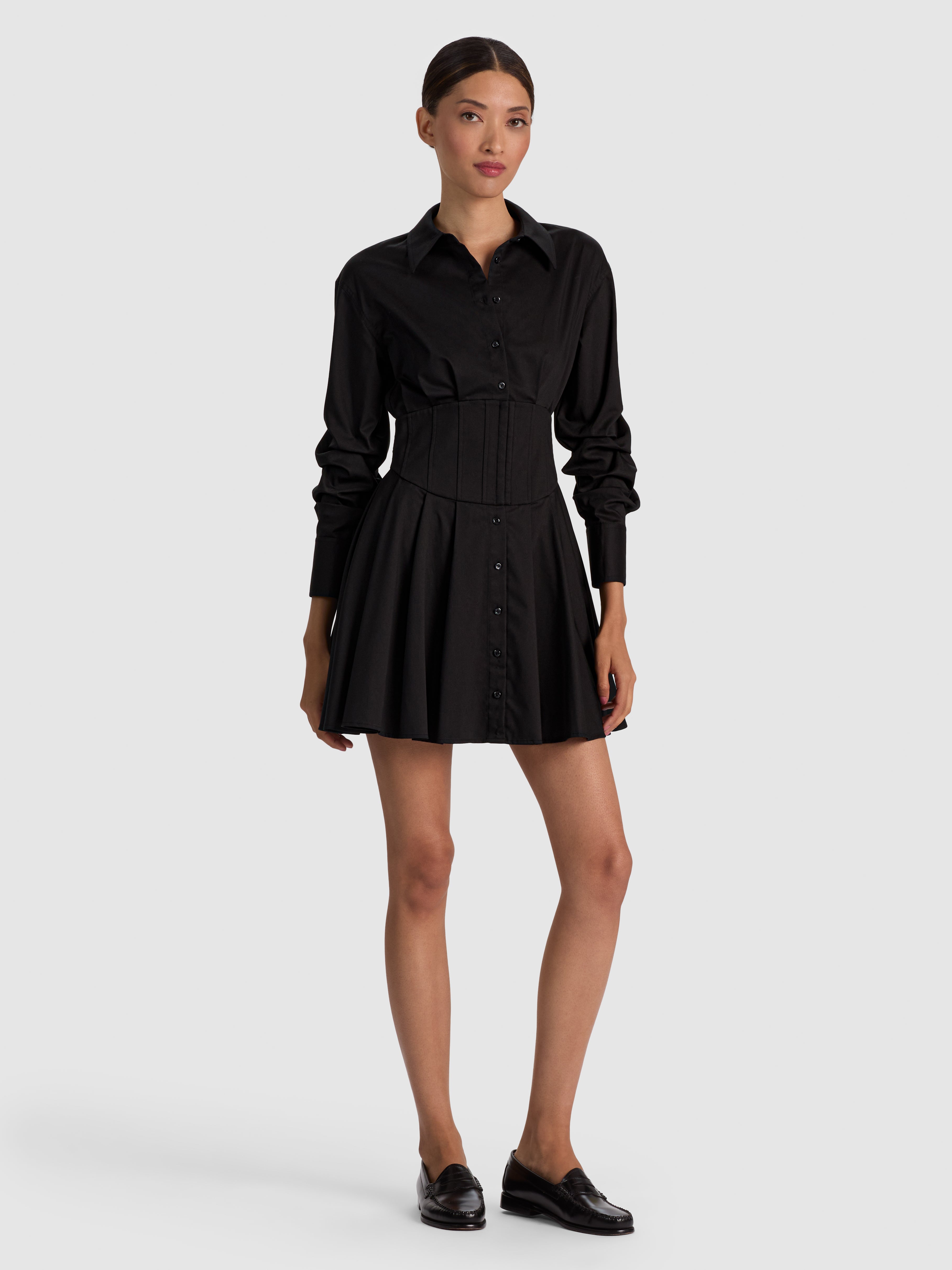 EDIE CORSET MINI SHIRT DRESS-ALICE + OLIVIA