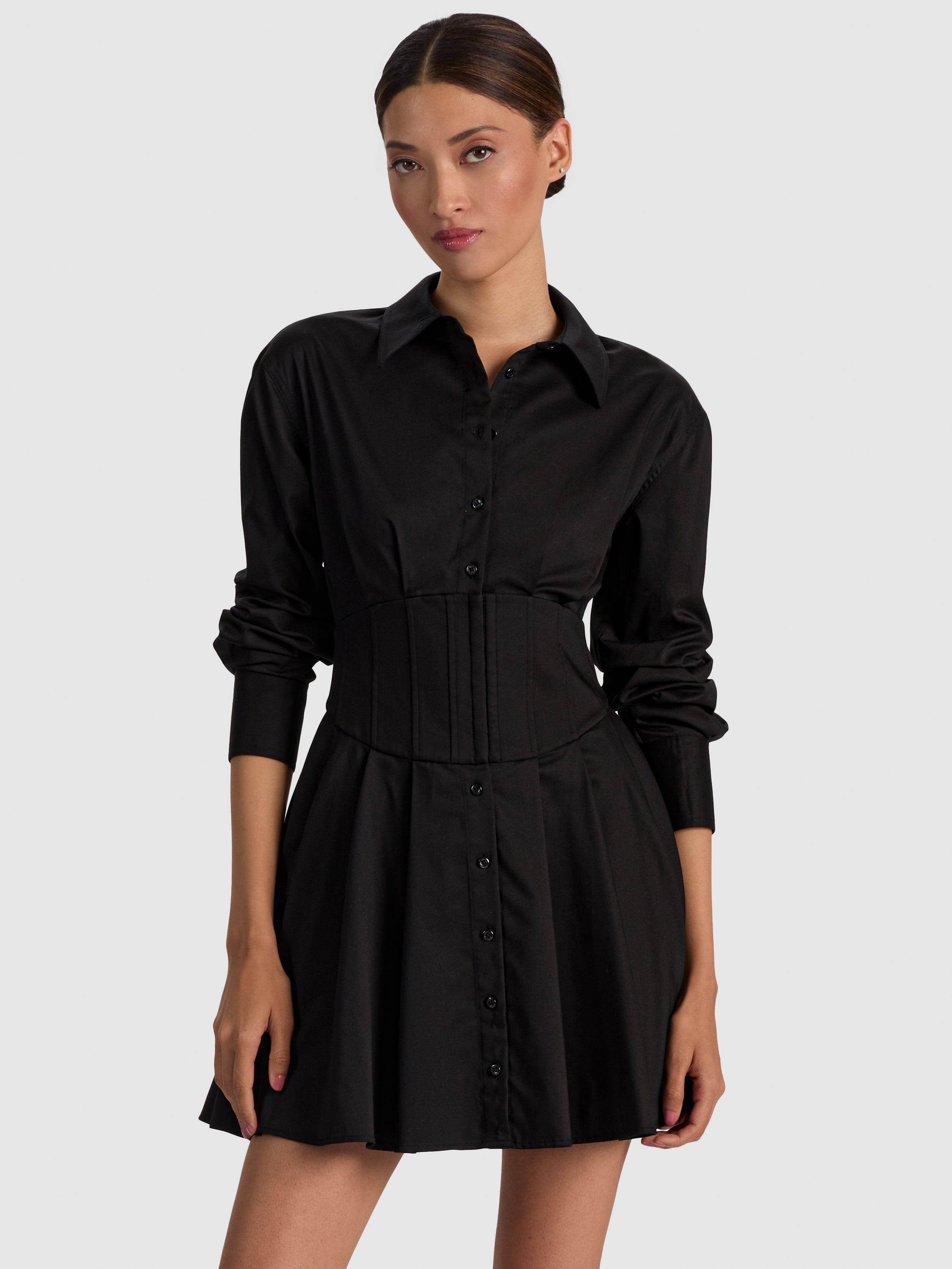 EDIE CORSET MINI SHIRT DRESS-ALICE + OLIVIA
