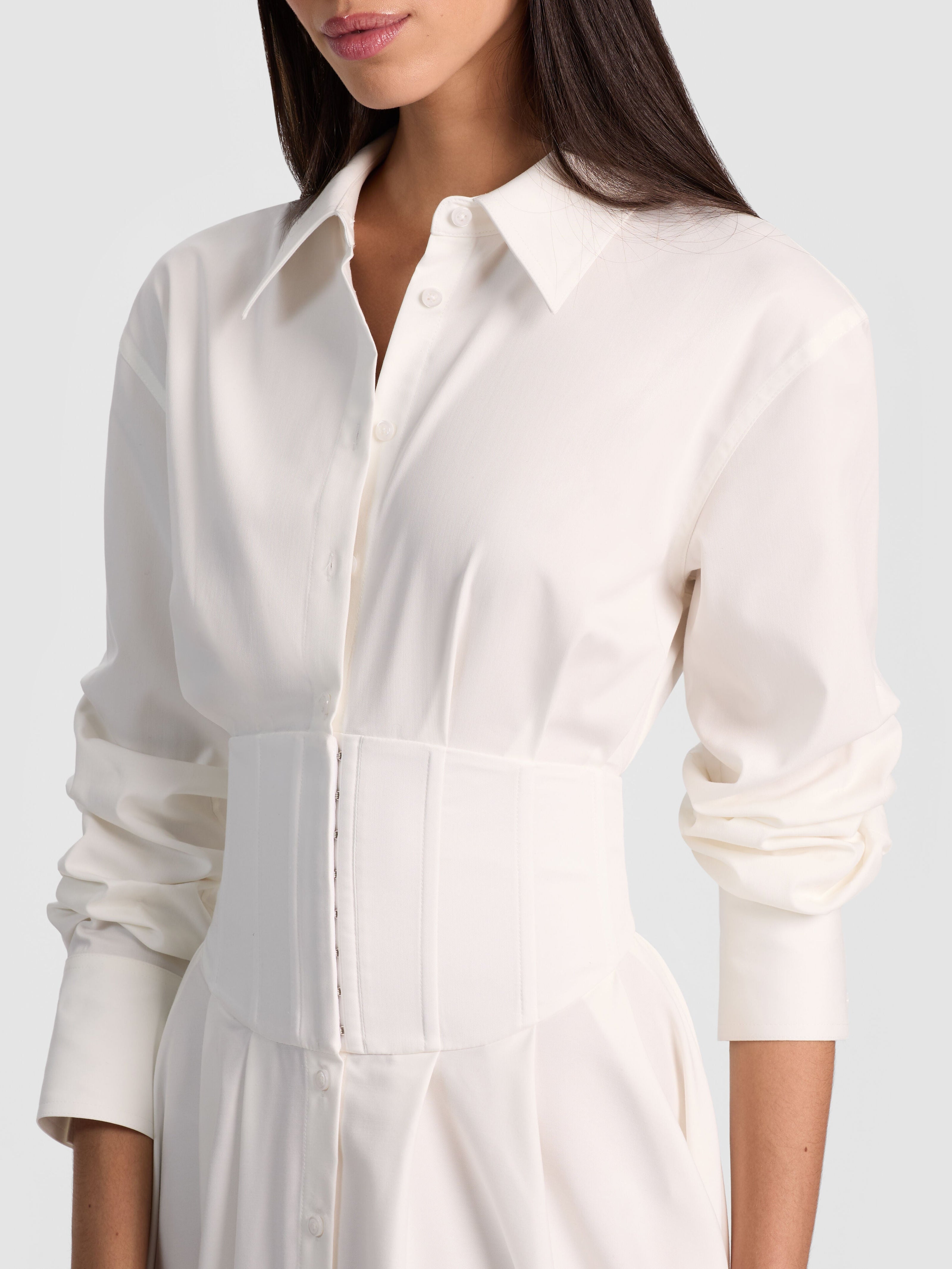 EDIE CORSET MIDI SHIRT DRESS-ALICE + OLIVIA