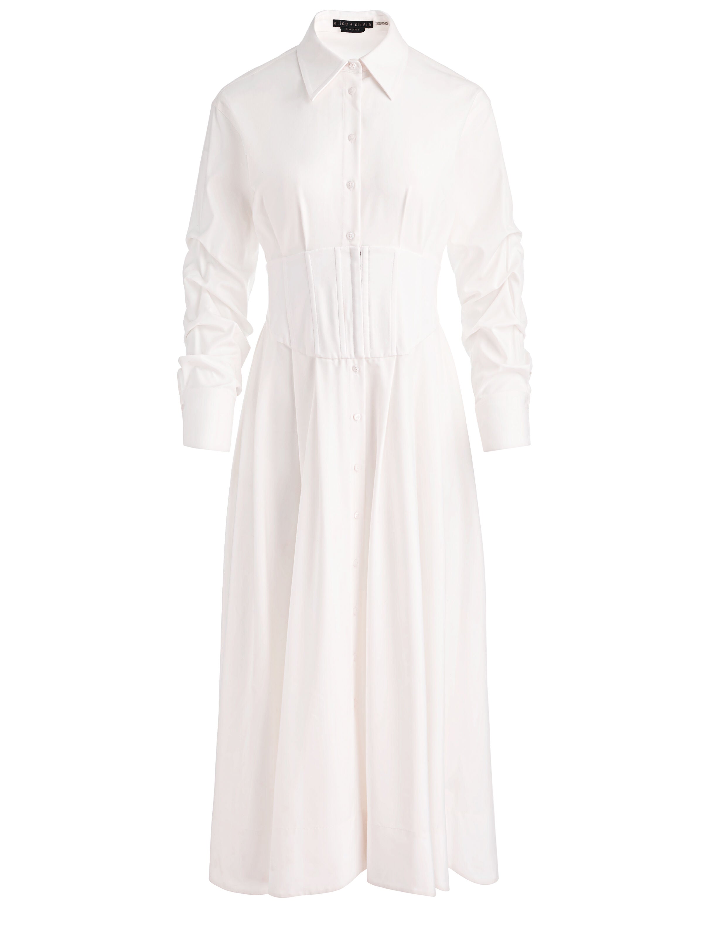 EDIE CORSET MIDI SHIRT DRESS-ALICE + OLIVIA