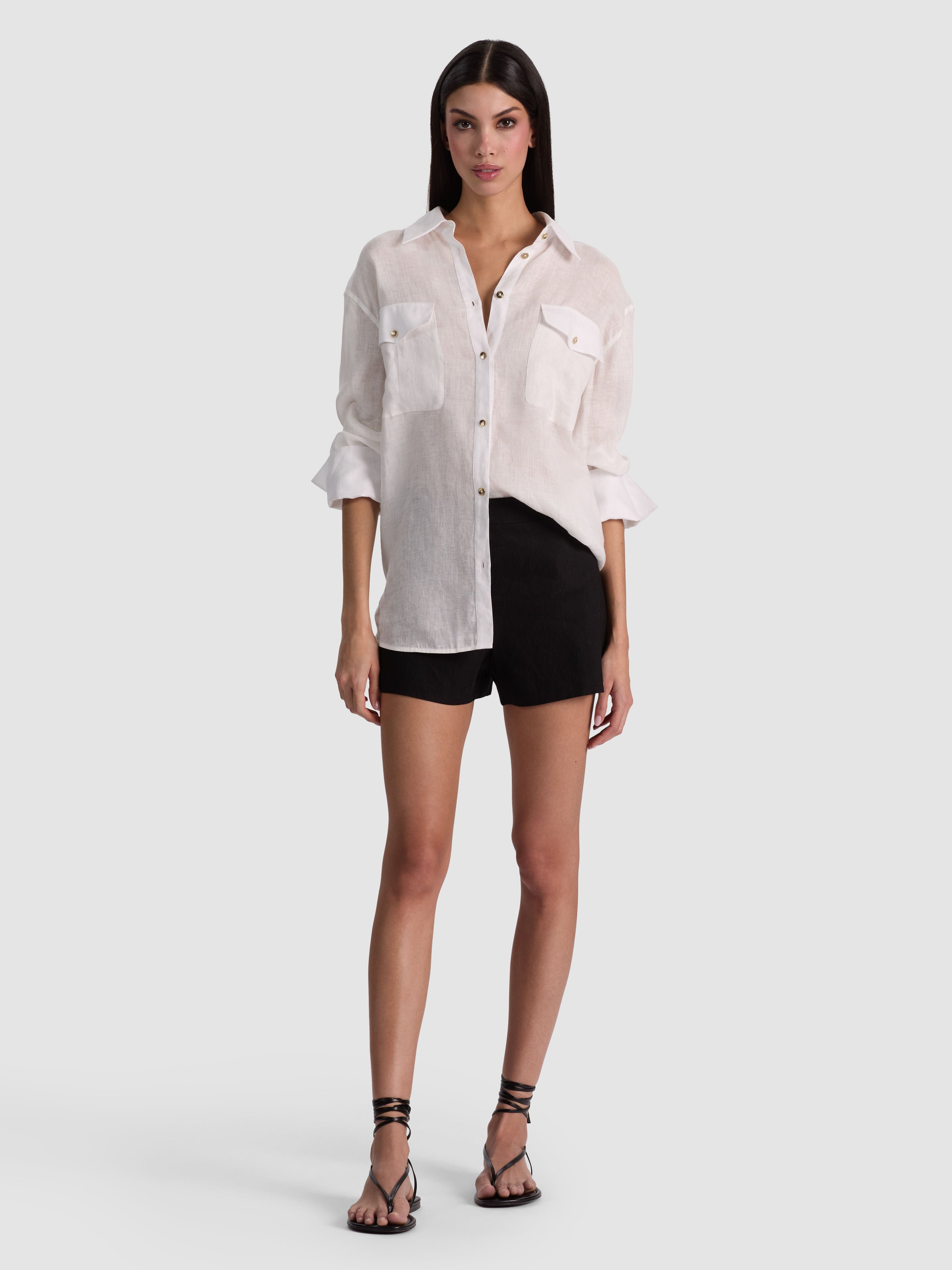 FINELY OVERSIZED UTILITY SHIRT-OFF WHITE-ALICE + OLIVIA