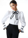 SHAREN PUFF SLEEVE BOW TIE BLOUSE-ALICE + OLIVIA