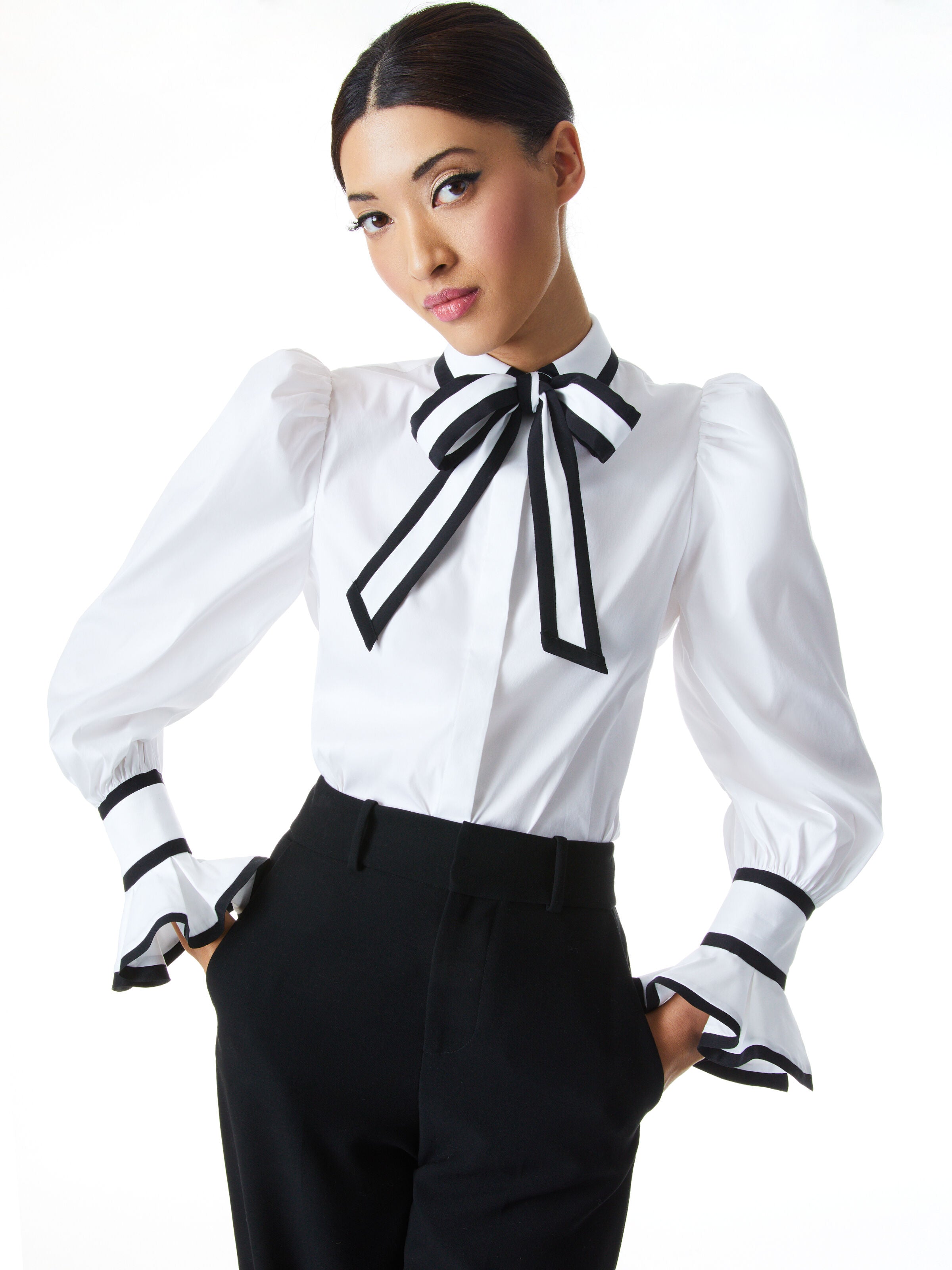 SHAREN PUFF SLEEVE BOW TIE BLOUSE-ALICE + OLIVIA