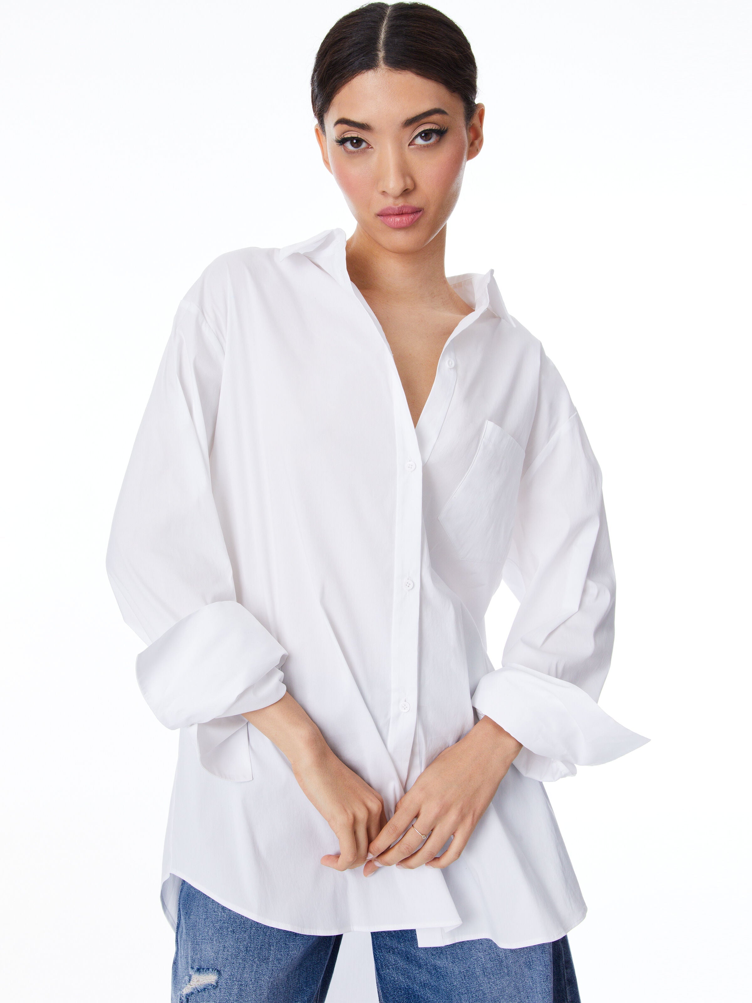 FINELY OVERSIZED BUTTON DOWN SHIRT-Black-ALICE + OLIVIA