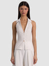 FREYA BUTTON DOWN HALTER TOP-ALICE + OLIVIA