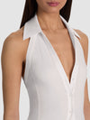 FREYA BUTTON DOWN HALTER TOP-ALICE + OLIVIA
