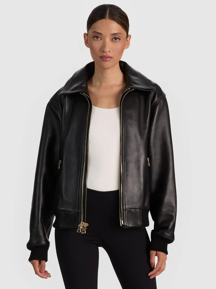 COLLINS DOUBLE LAYER LEATHER JACKET-ALICE + OLIVIA