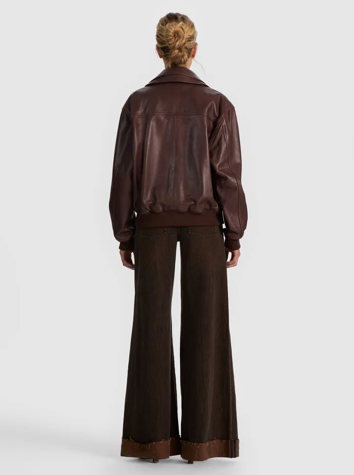 COLLINS DOUBLE LAYER LEATHER JACKET-DARK CHOCOLATE-ALICE + OLIVIA