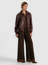 COLLINS DOUBLE LAYER LEATHER JACKET-DARK CHOCOLATE-ALICE + OLIVIA