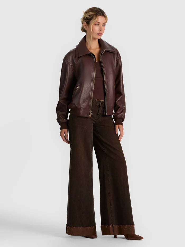 COLLINS DOUBLE LAYER LEATHER JACKET-DARK CHOCOLATE-ALICE + OLIVIA