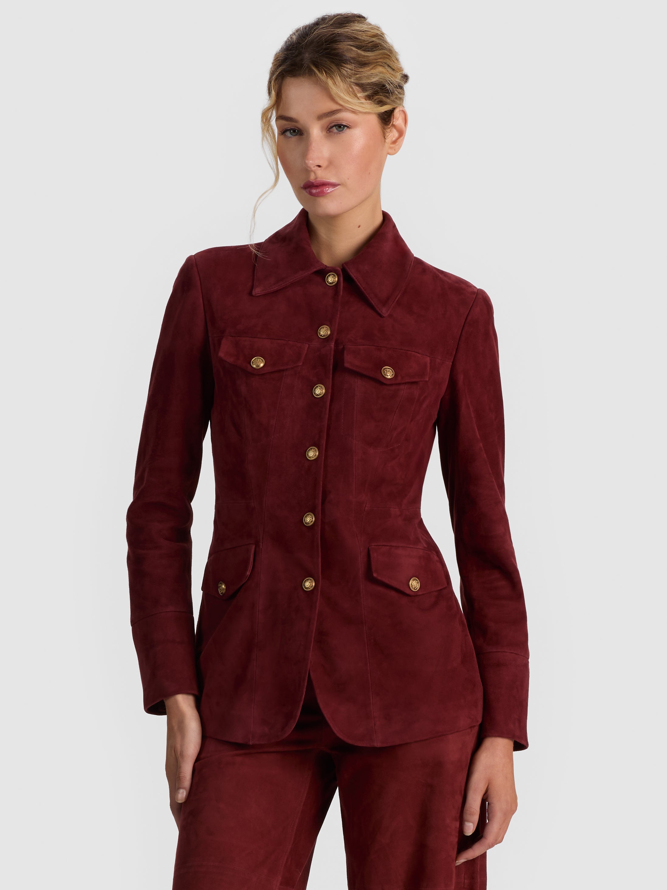 DOROTHIE SUEDE BUTTON FRONT JACKET-ALICE + OLIVIA