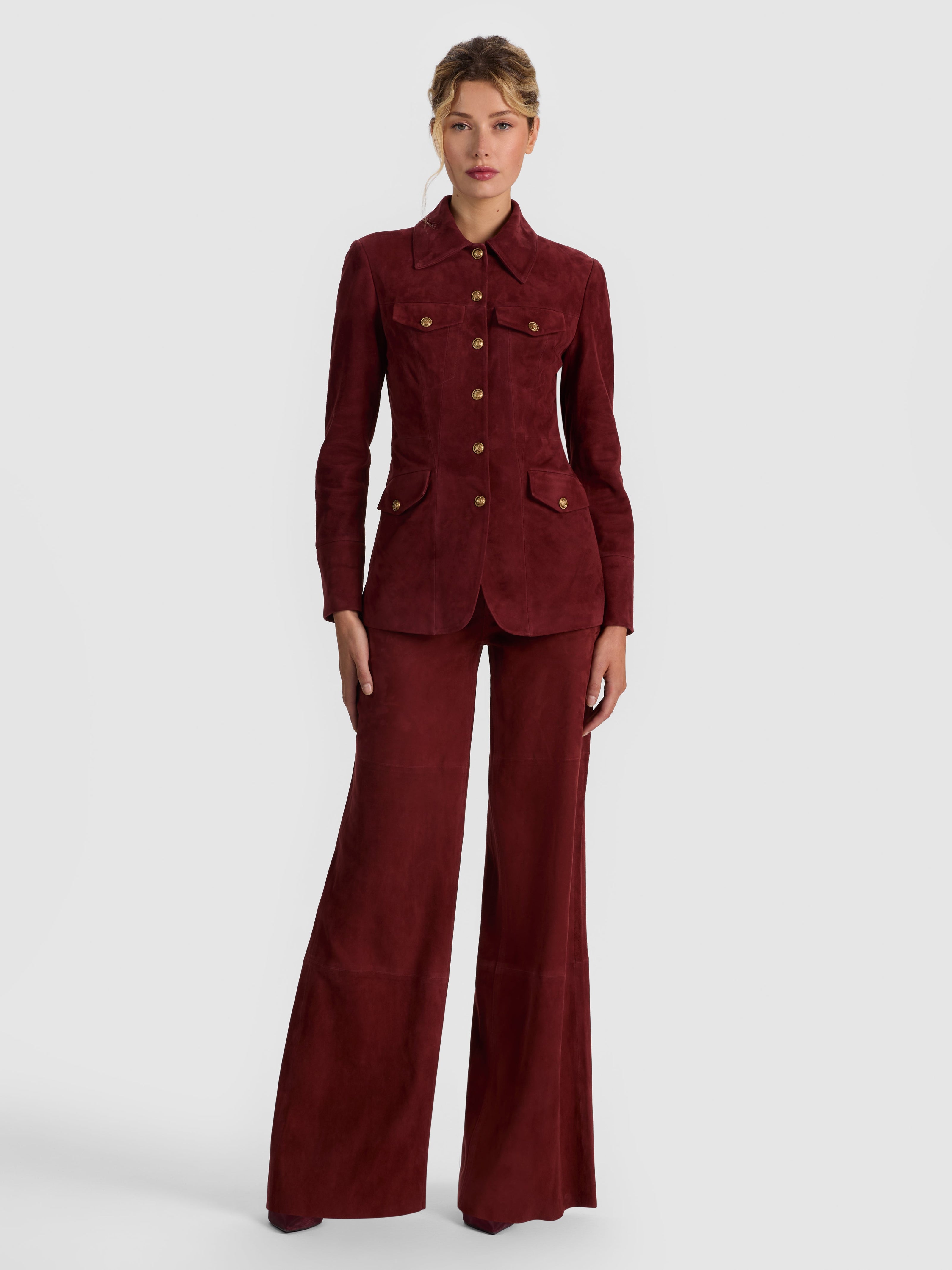 DOROTHIE SUEDE BUTTON FRONT JACKET - COGNAC