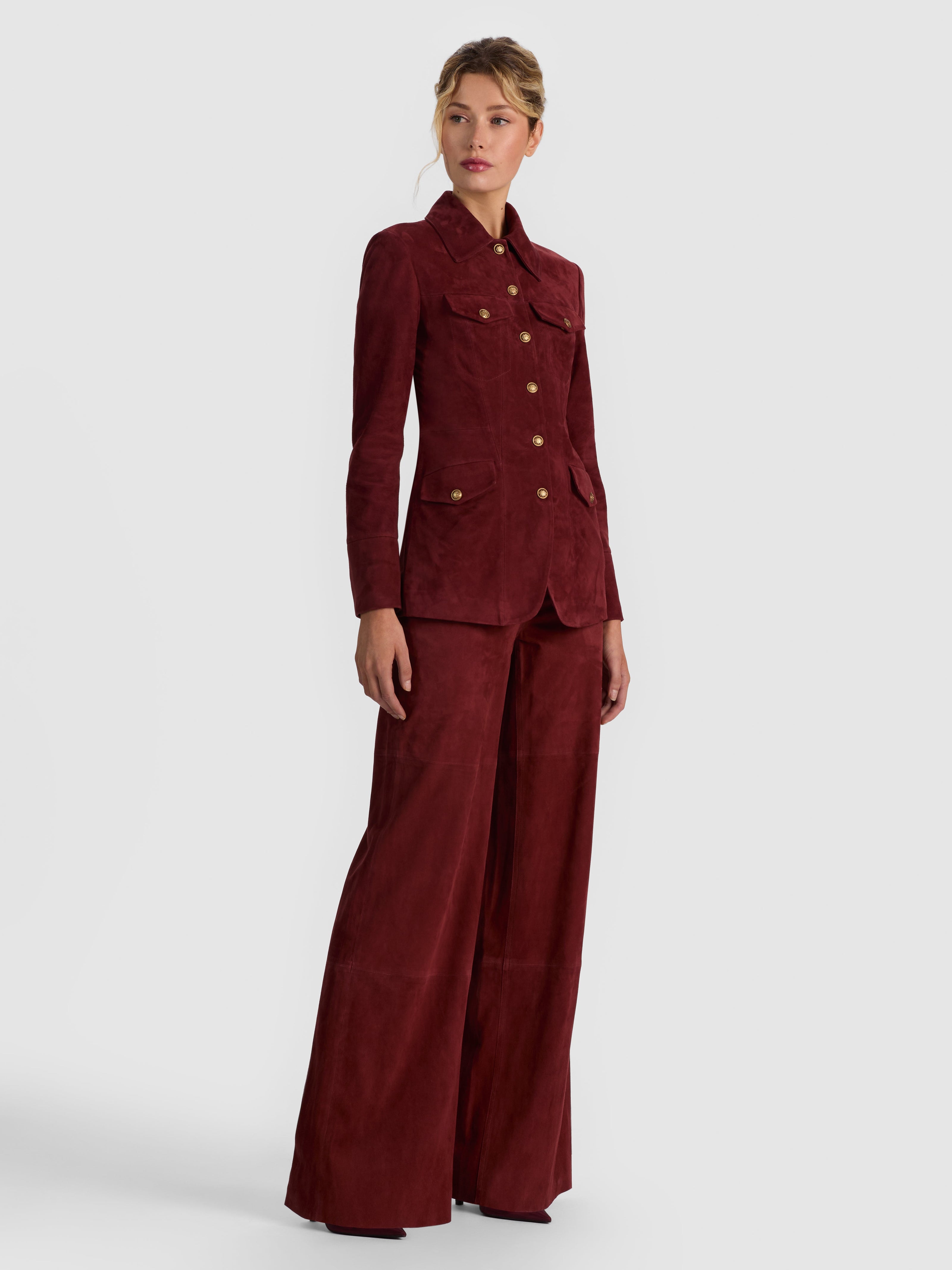 DOROTHIE SUEDE BUTTON FRONT JACKET - COGNAC
