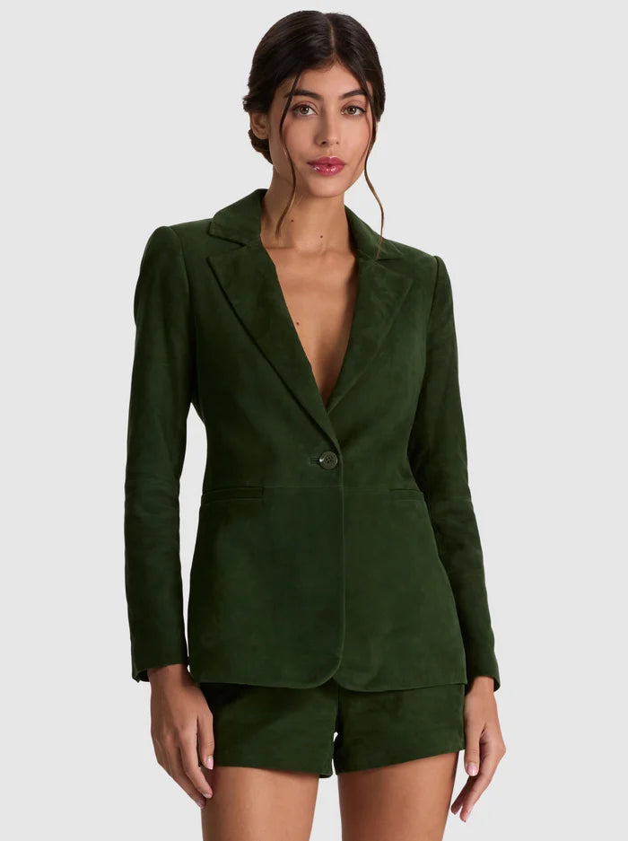 MACEY SUEDE NOTCH COLLAR FITTED BLAZER-ALICE + OLIVIA