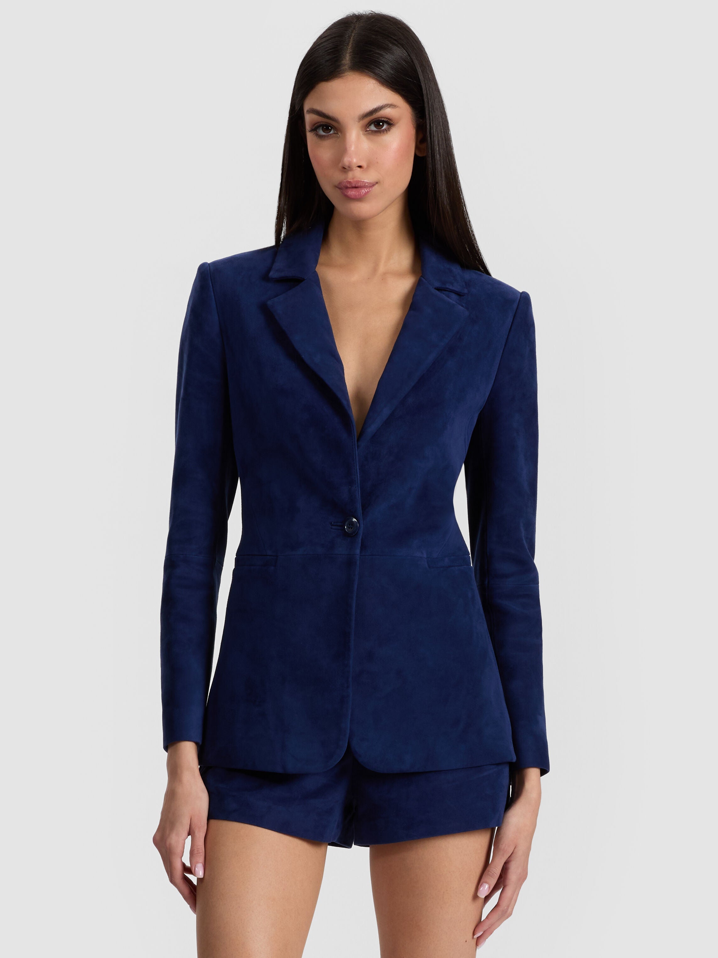 MACEY SUEDE NOTCH COLLAR FITTED BLAZER-ALICE + OLIVIA