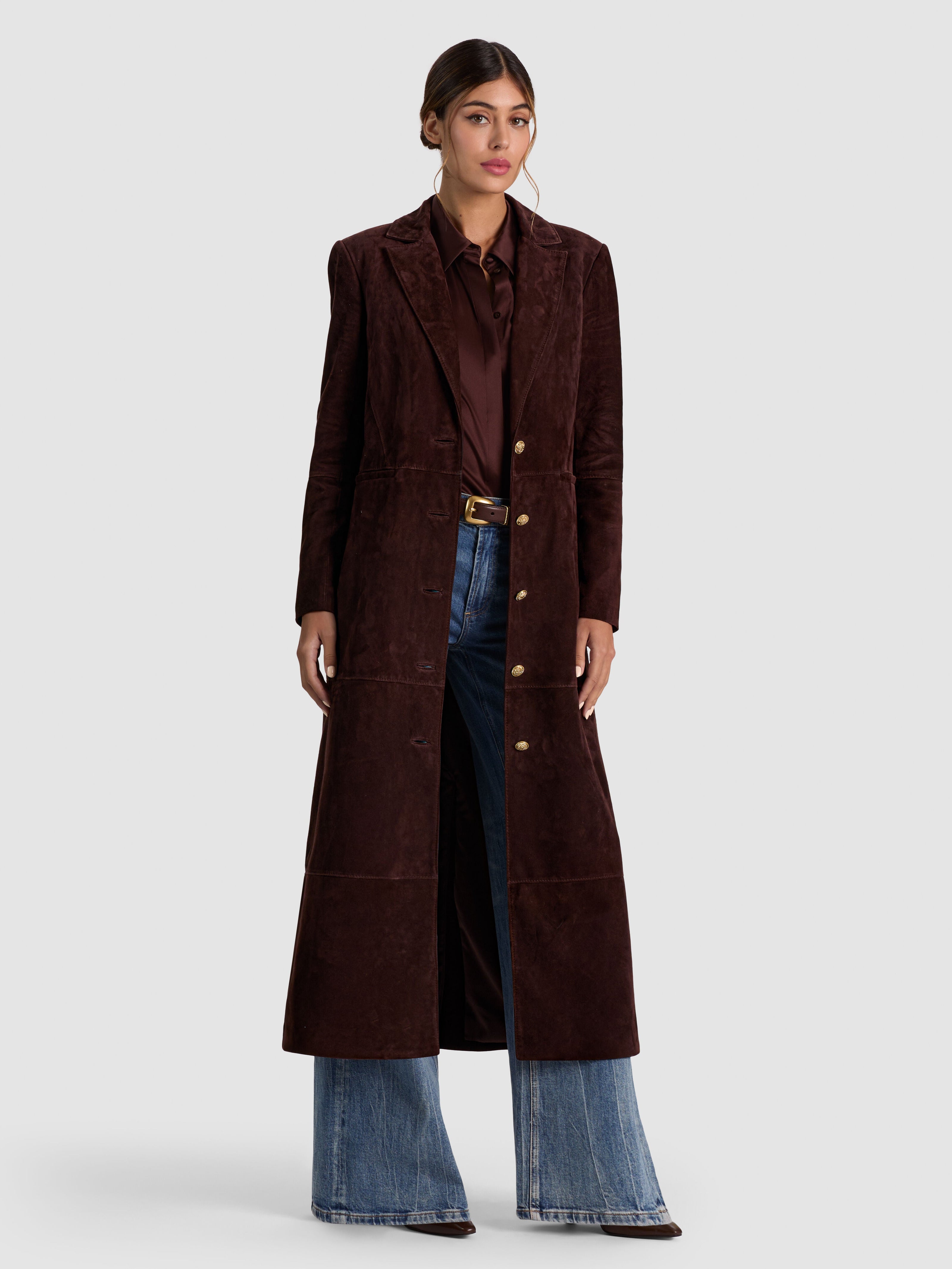 IRVIN SUEDE SLIM MAXI BLAZER-ALICE + OLIVIA