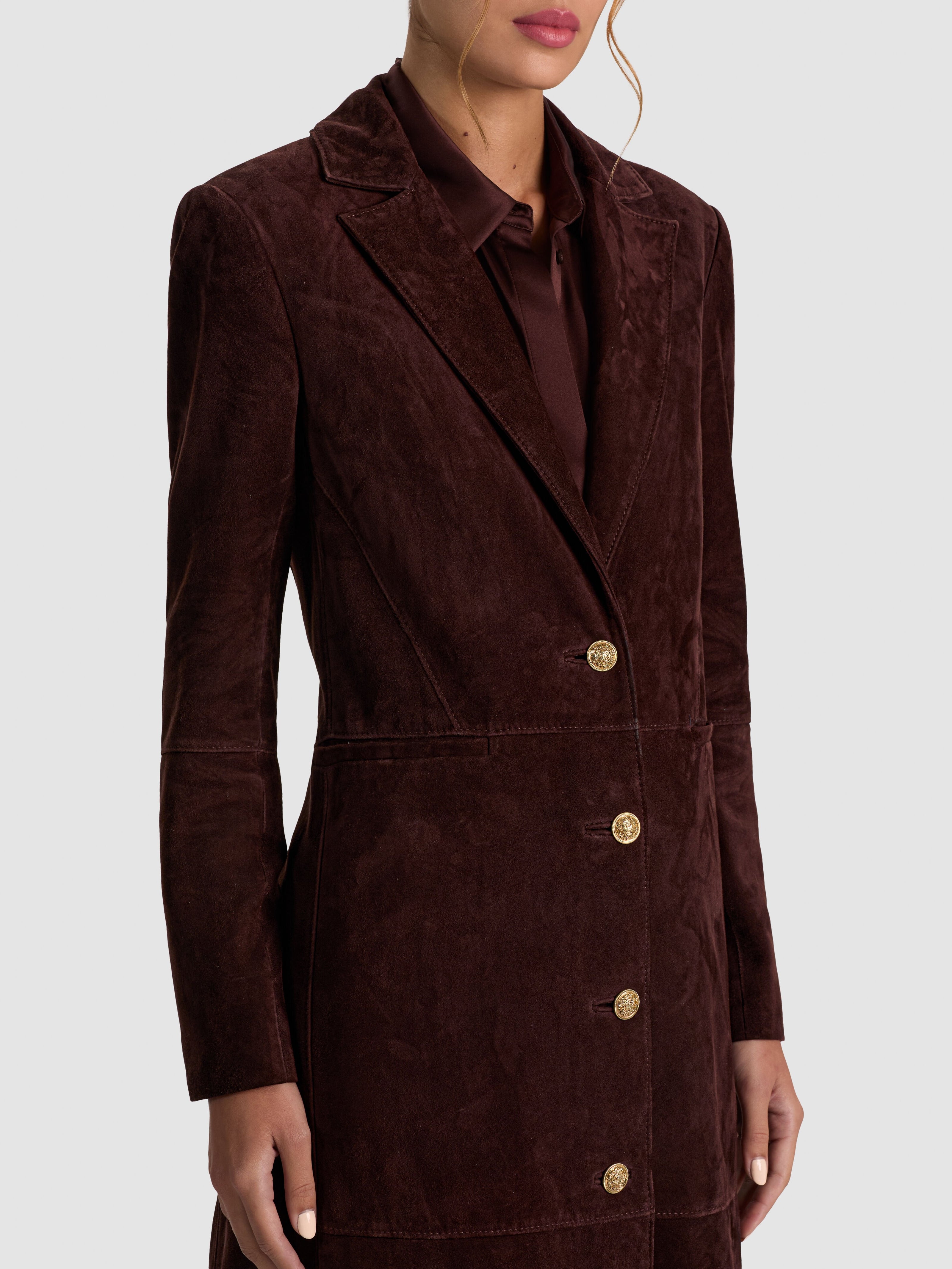 IRVIN SUEDE SLIM MAXI BLAZER-ALICE + OLIVIA