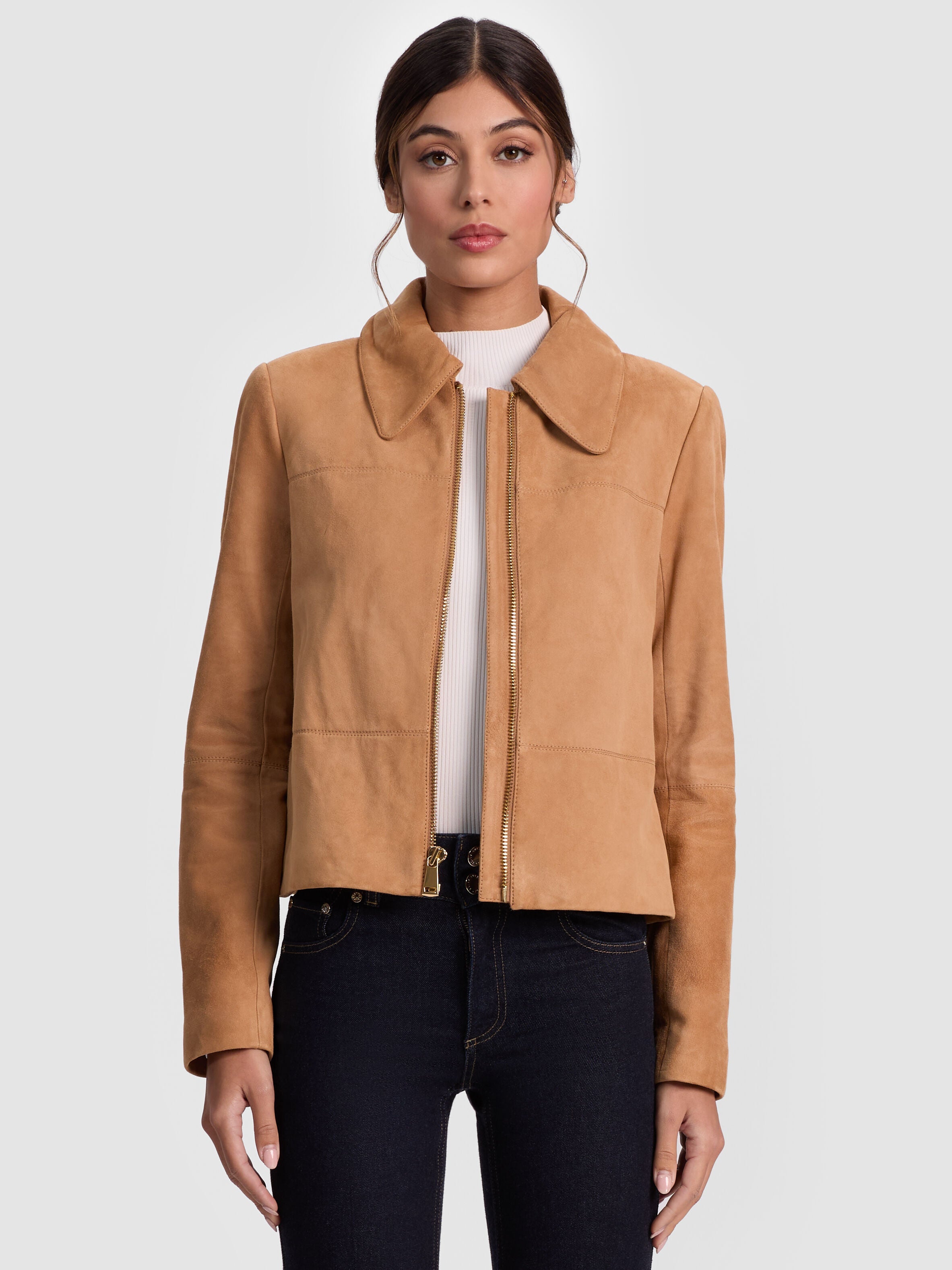 LOGAN SUEDE ZIP FT SHORT COAT-ALICE + OLIVIA