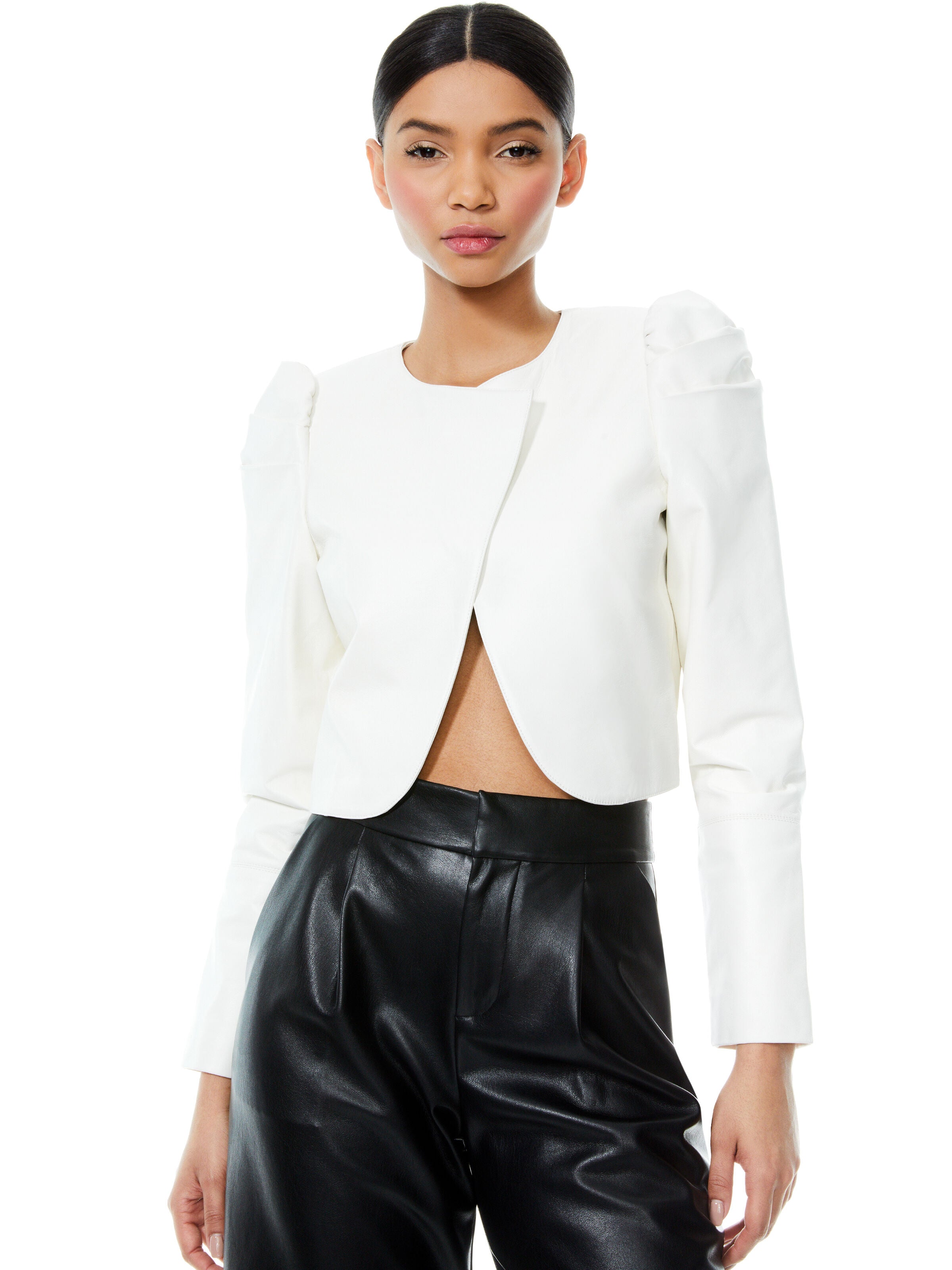 ADDISON PUFF SLEEVE LEATHER JACKET-ALICE + OLIVIA