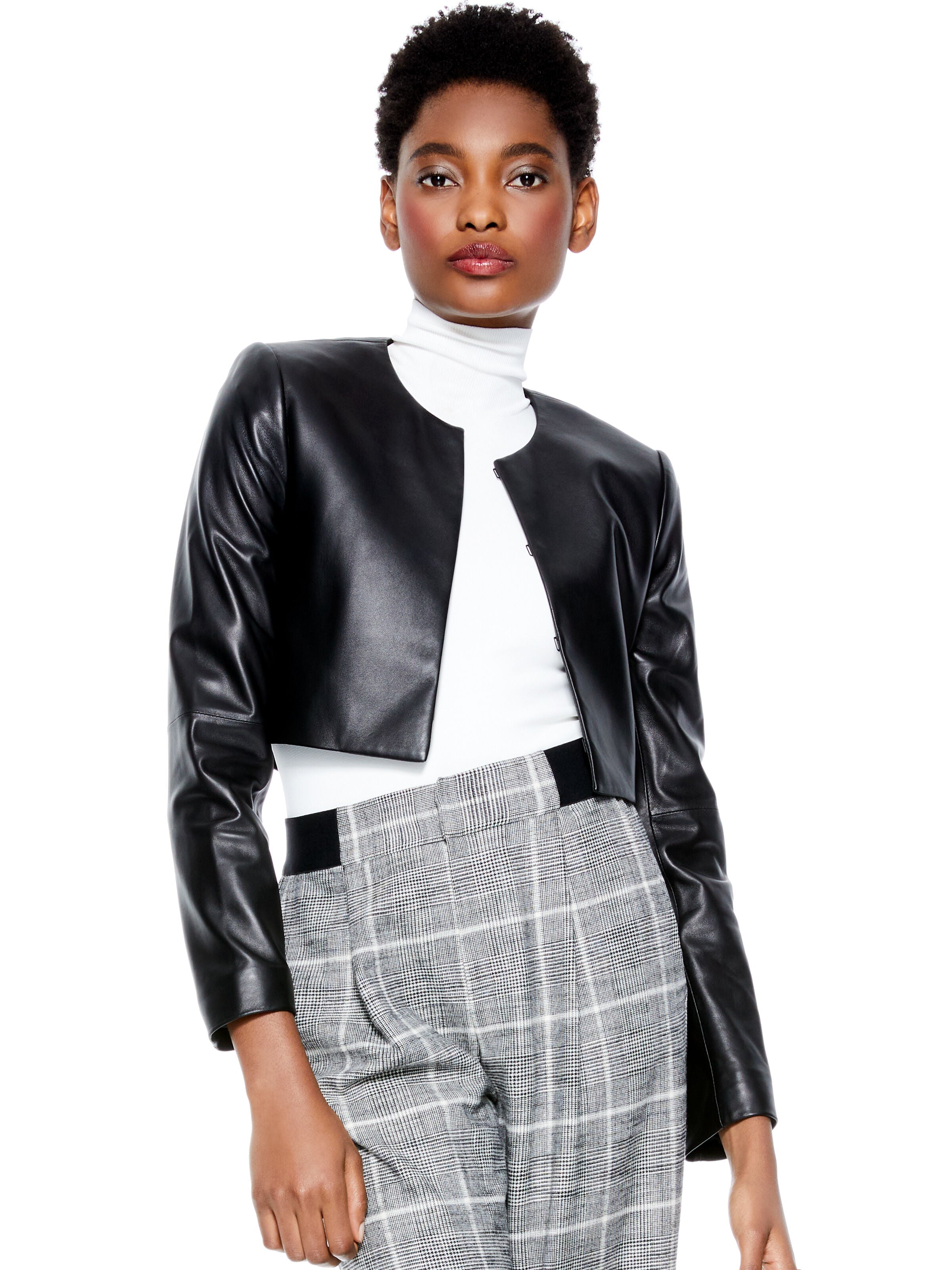 CASS LEATHER BOXY CROP BLAZER-ALICE + OLIVIA