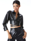 FLOSSIE VEGAN LEATHER CROPPED BUTTON DOWN-ALICE + OLIVIA