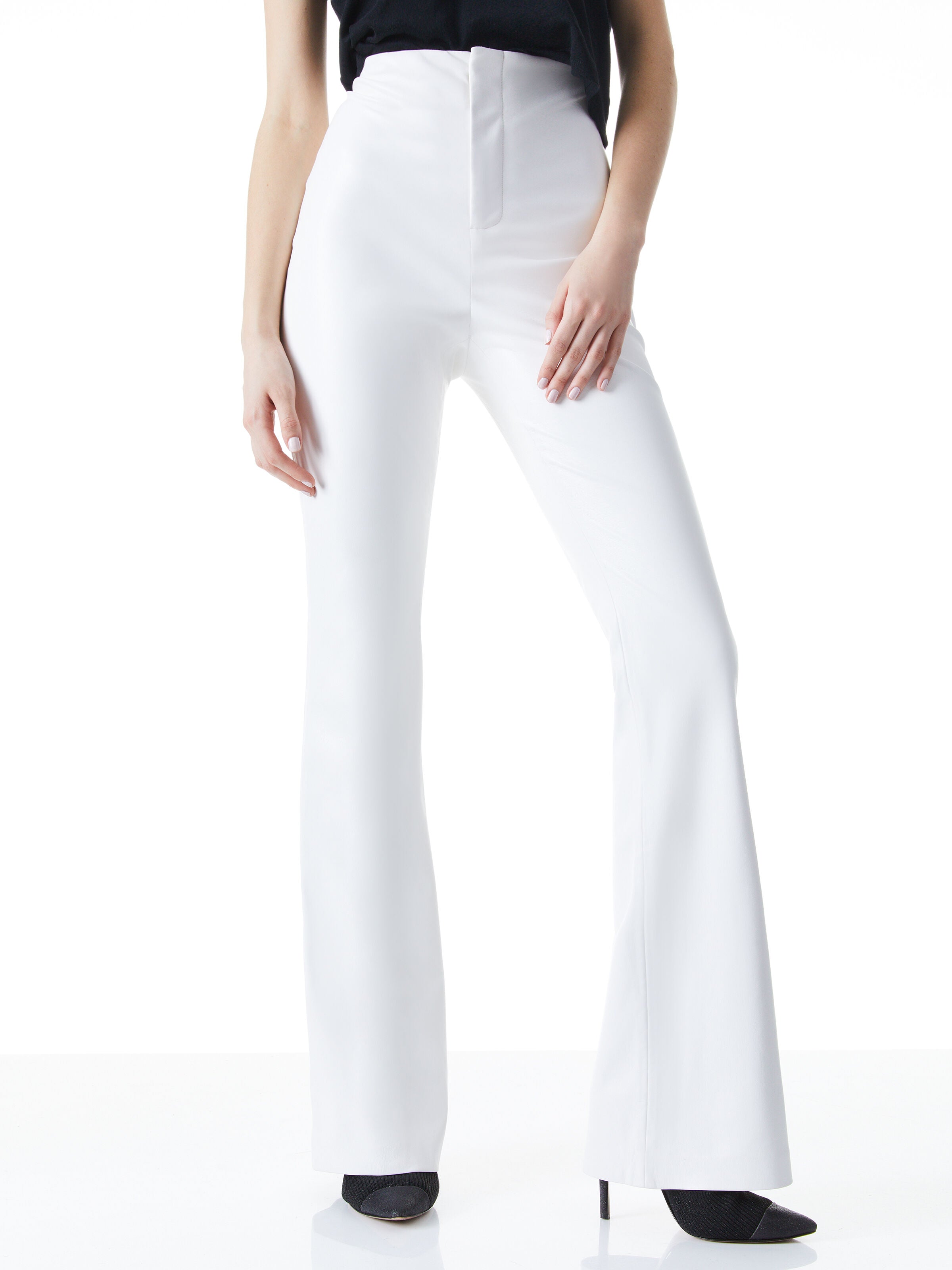 TEENY VEGAN LEATHER FLARE PANT-Black-ALICE + OLIVIA