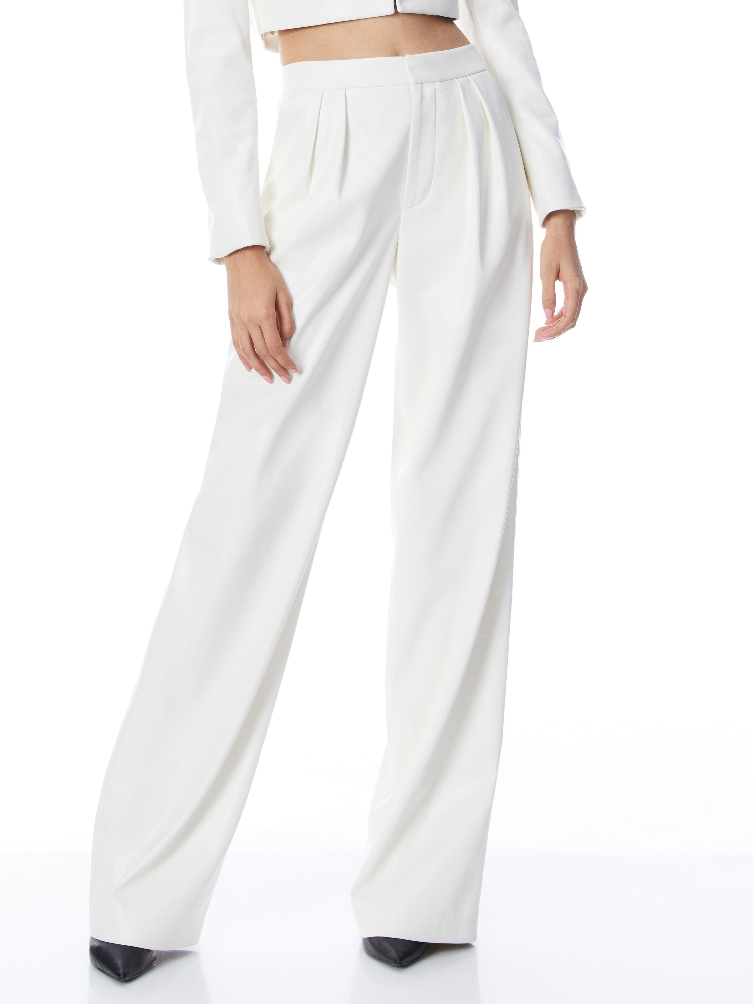 POMPEY VEGAN LEATHER HIGH WAISTED PLEATED PANT-ALMOND-ALICE + OLIVIA