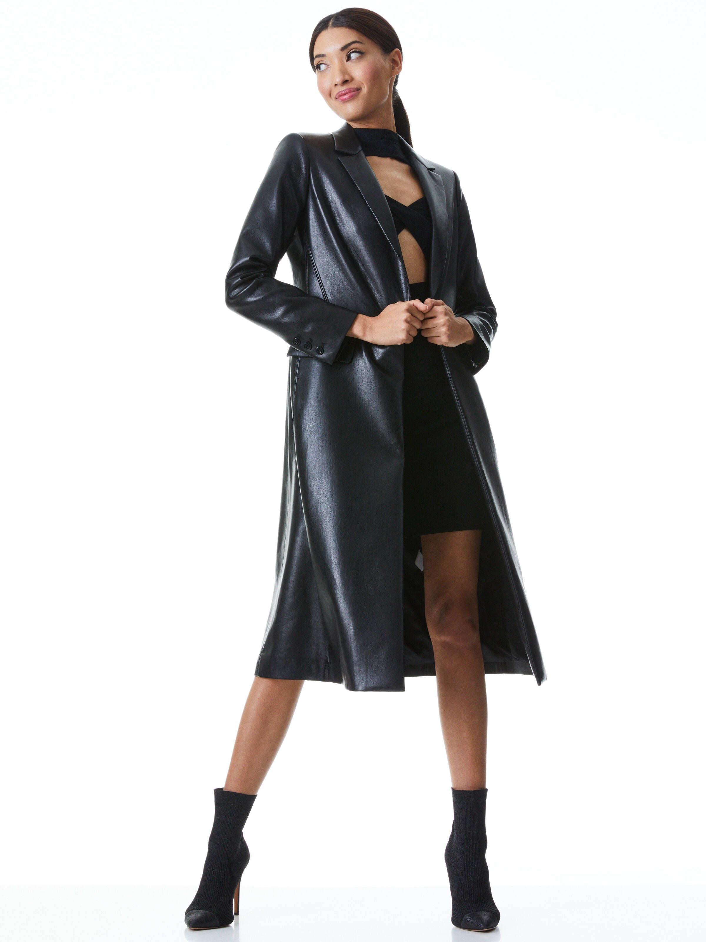 MACEY VEGAN LEATHER LONG BLAZER-ALICE + OLIVIA