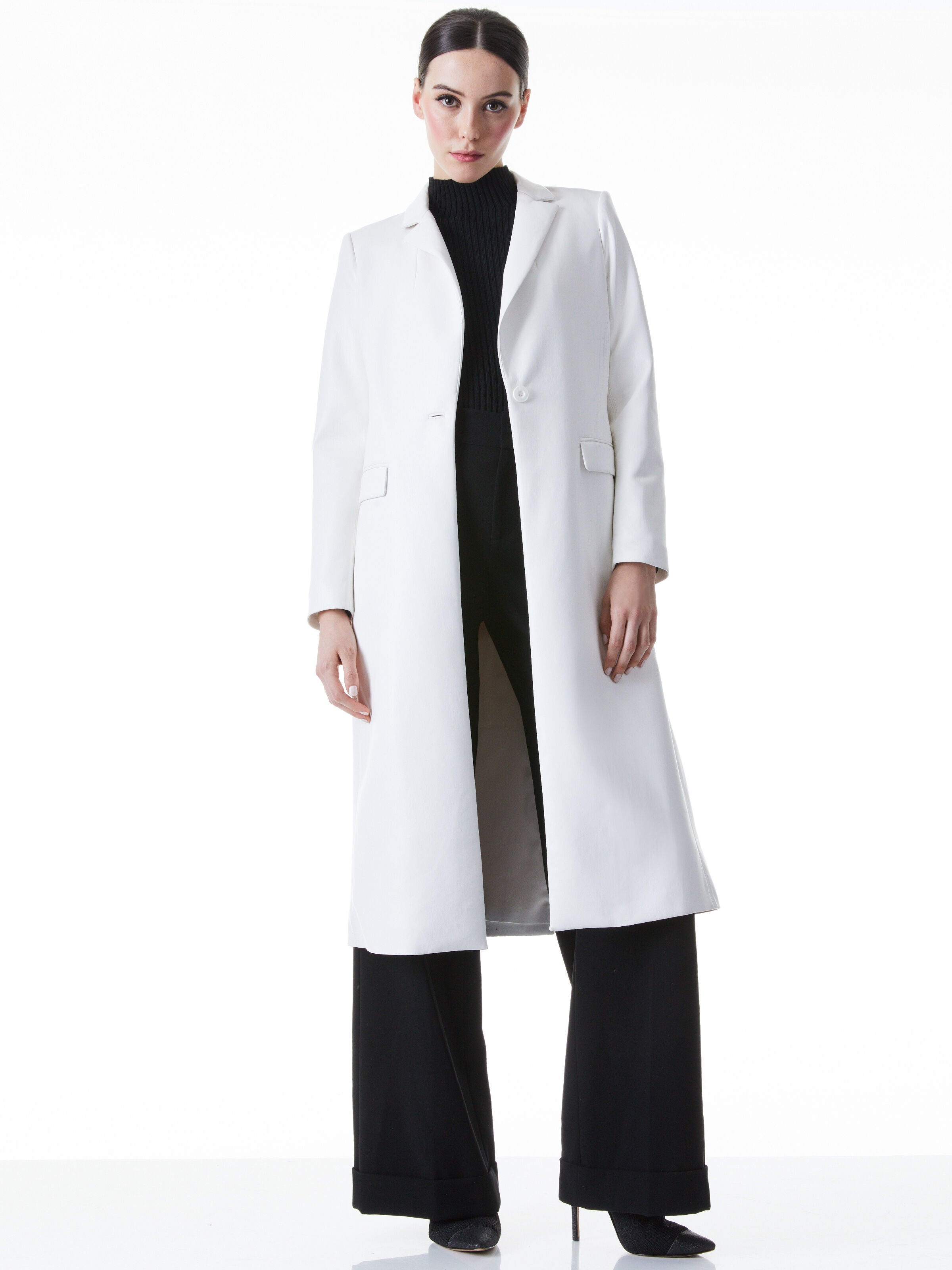 MACEY VEGAN LEATHER LONG BLAZER-ALICE + OLIVIA