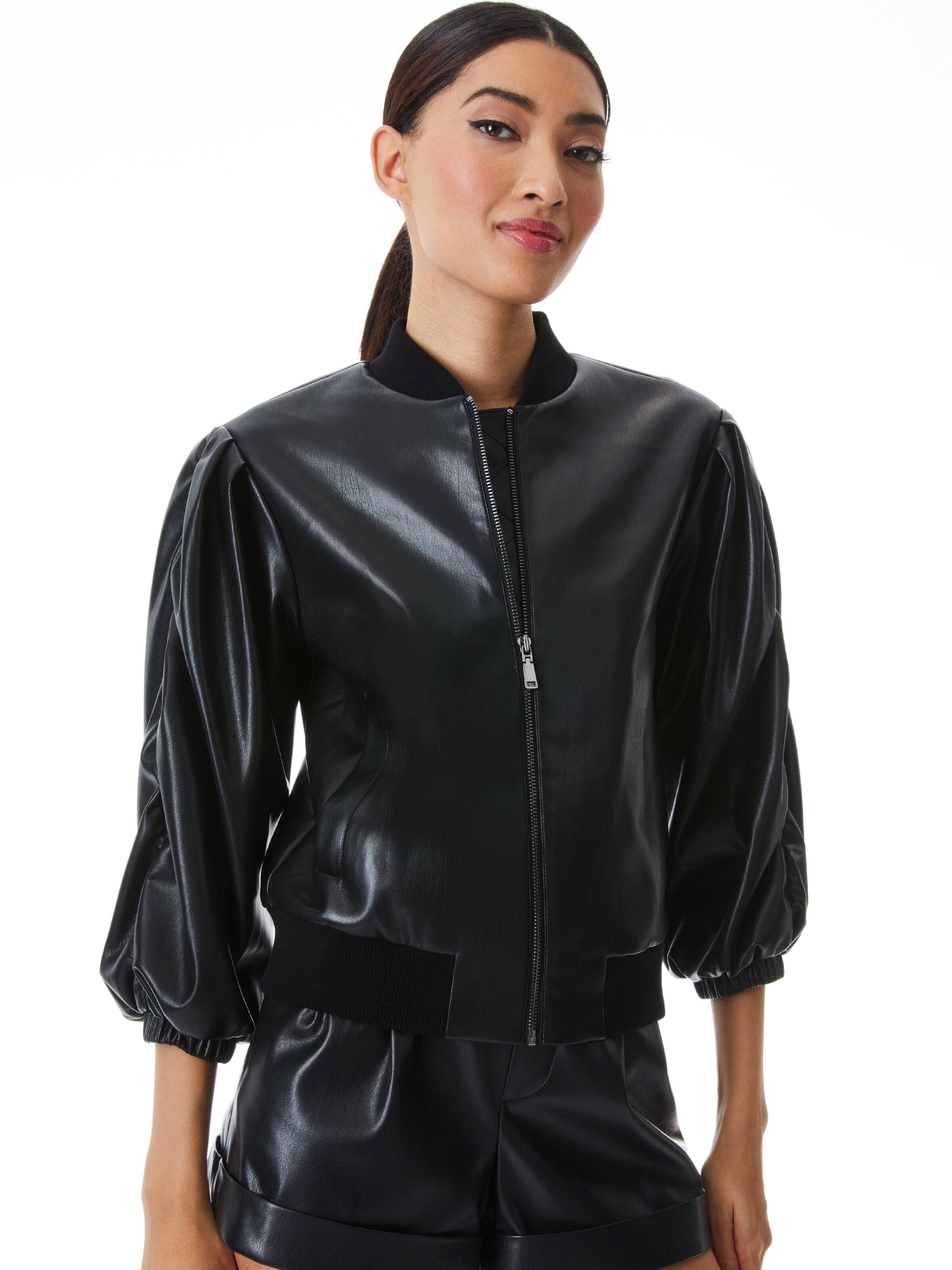 JAX VEGAN LEATHER CROPPED BOMBER