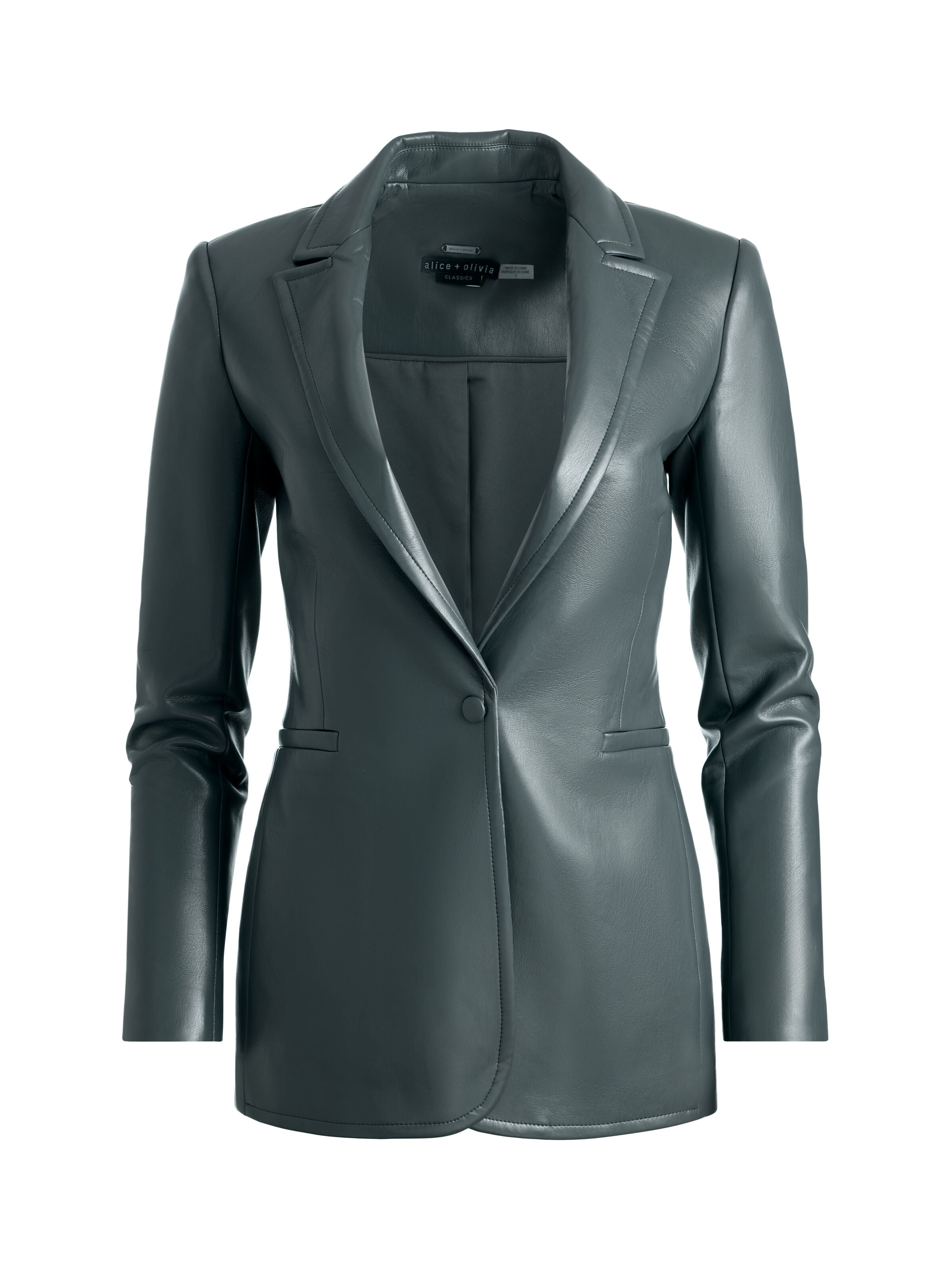 BREANN VGN LEATHER LG FITTED BLAZER-ALICE + OLIVIA
